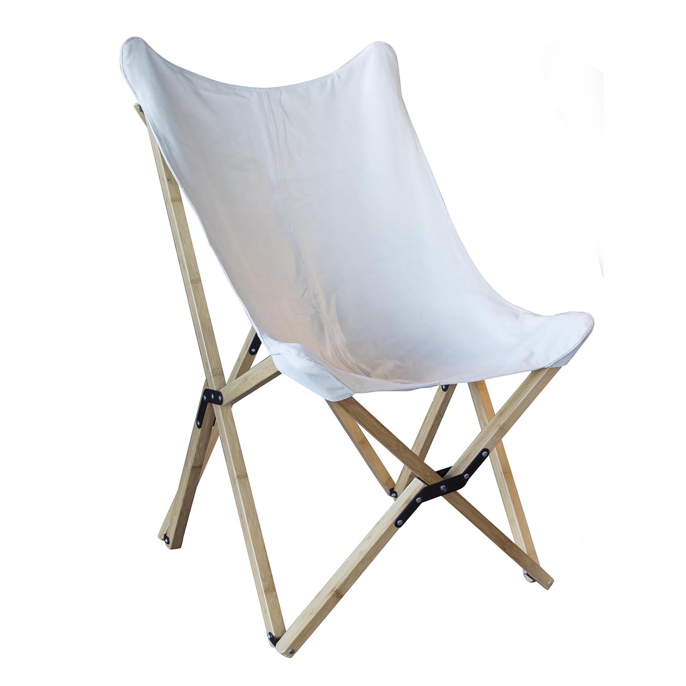 Modern White Canvas & Bamboo Foldable Butterfly Chair