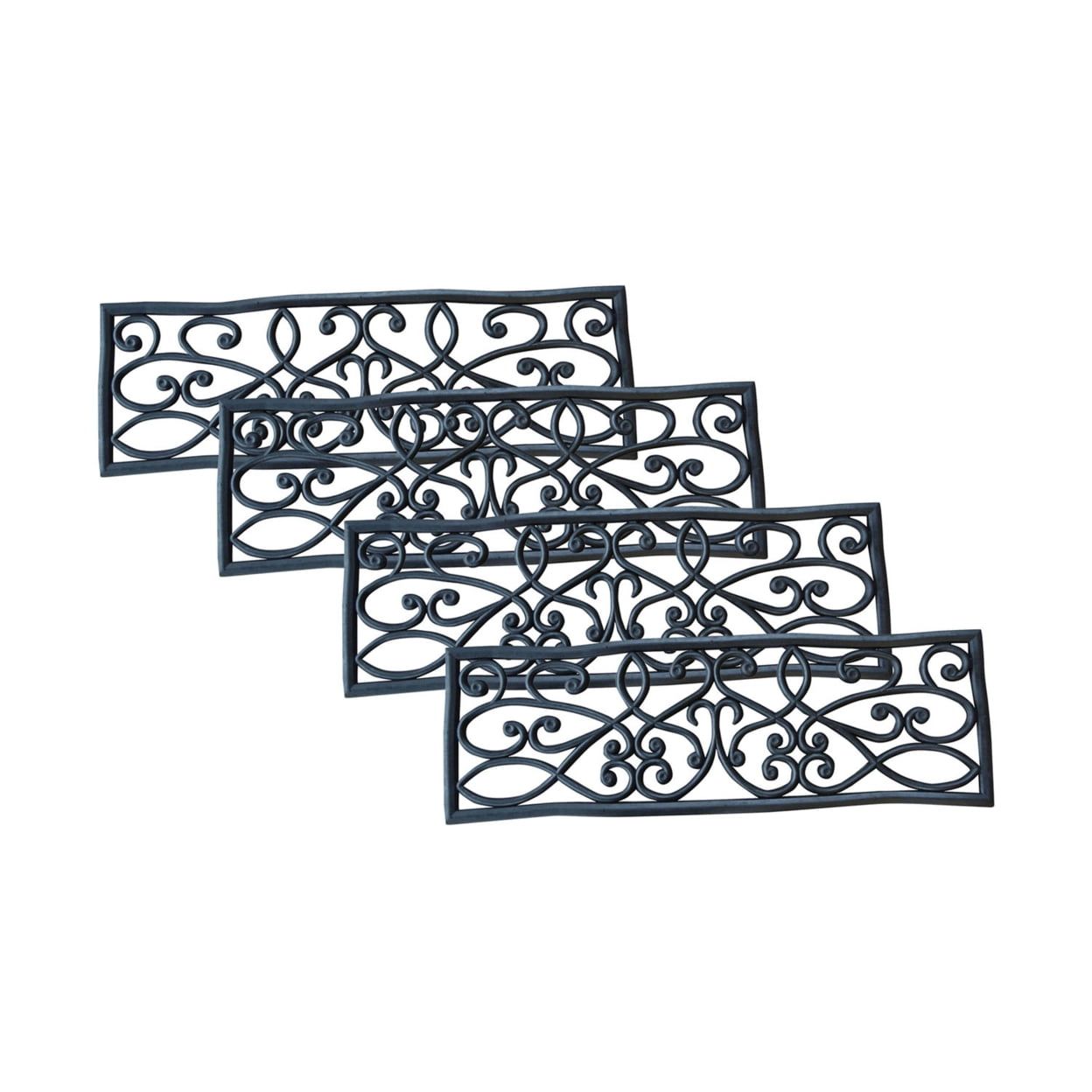 Decorative Iron-Look Black Rubber Scrollwork Stair Treads, Set of 4