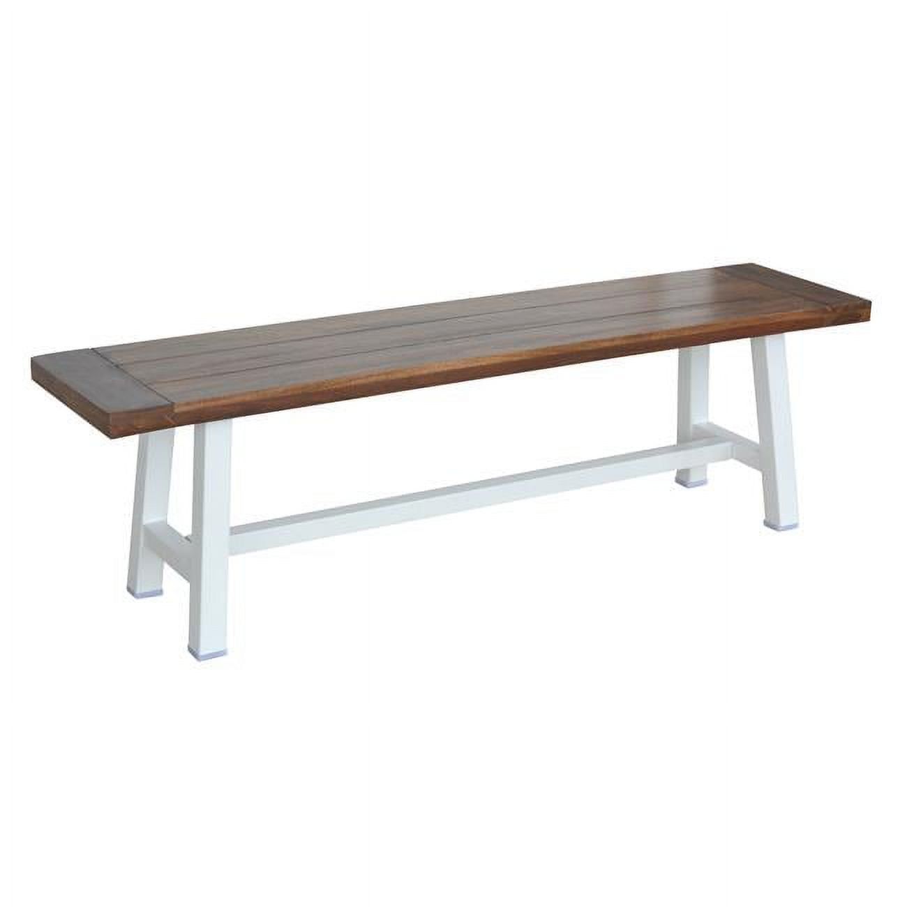 63'' White Acacia Wood and Metal Indoor/Outdoor Bench