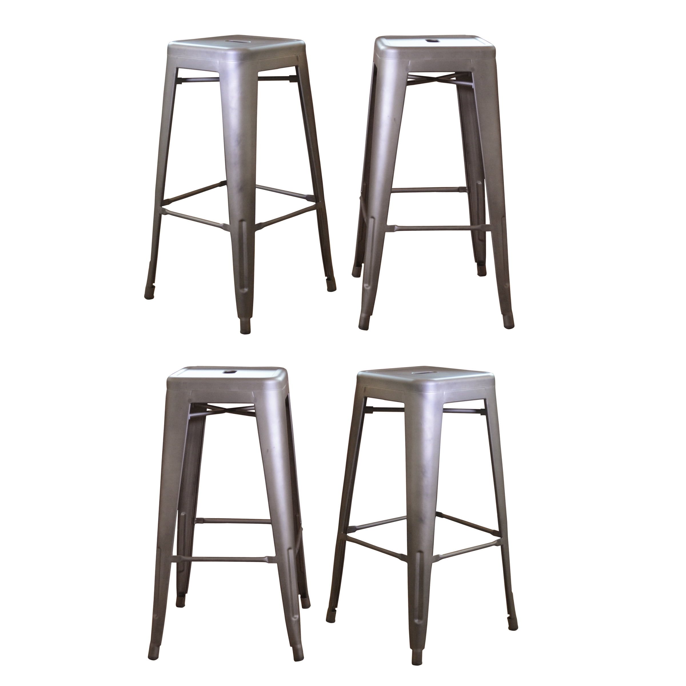 30" Gun Metal Stackable Backless Metal Bar Stools, Set of 4