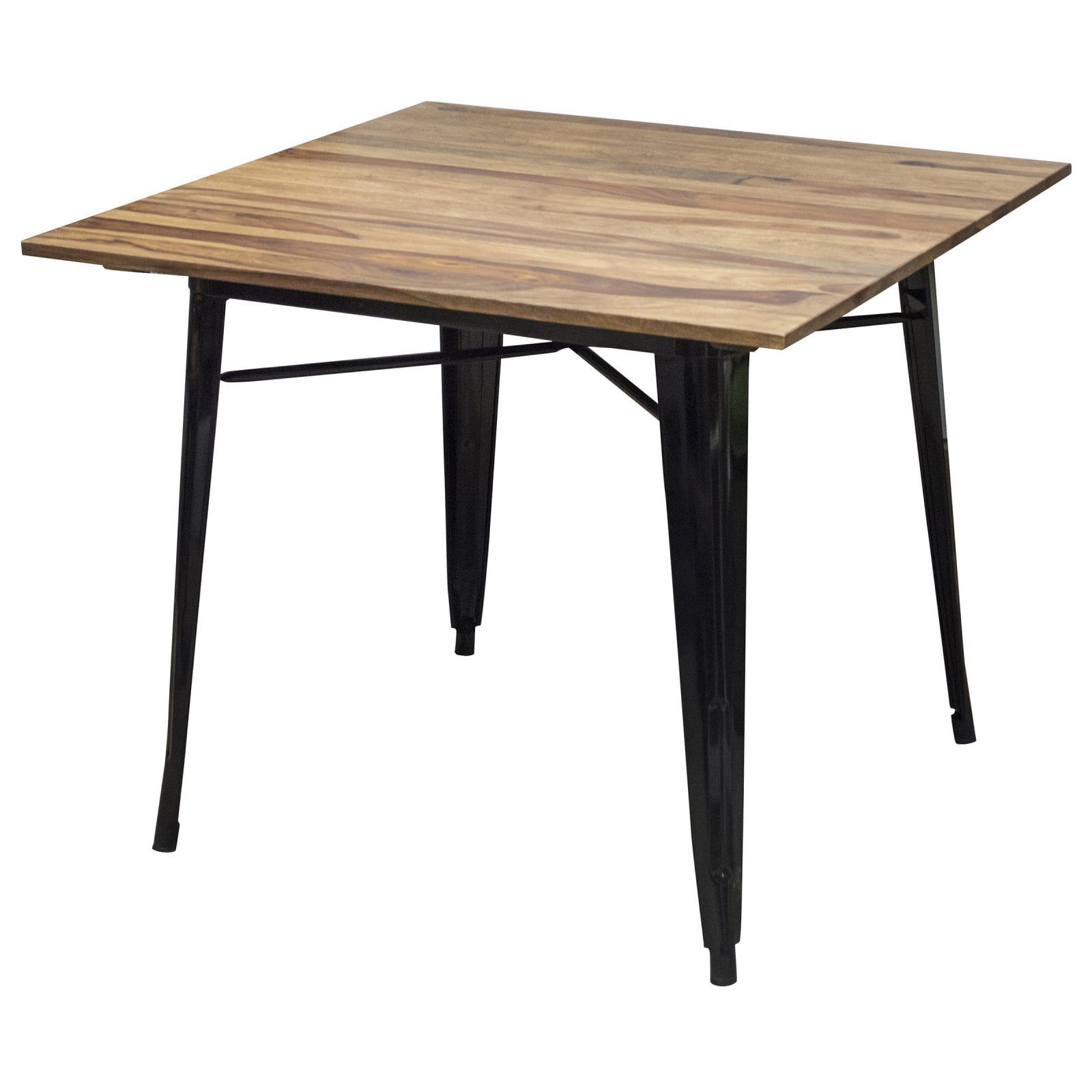 Sheesham Wood Square Dining Table with Black Metal Legs for 4