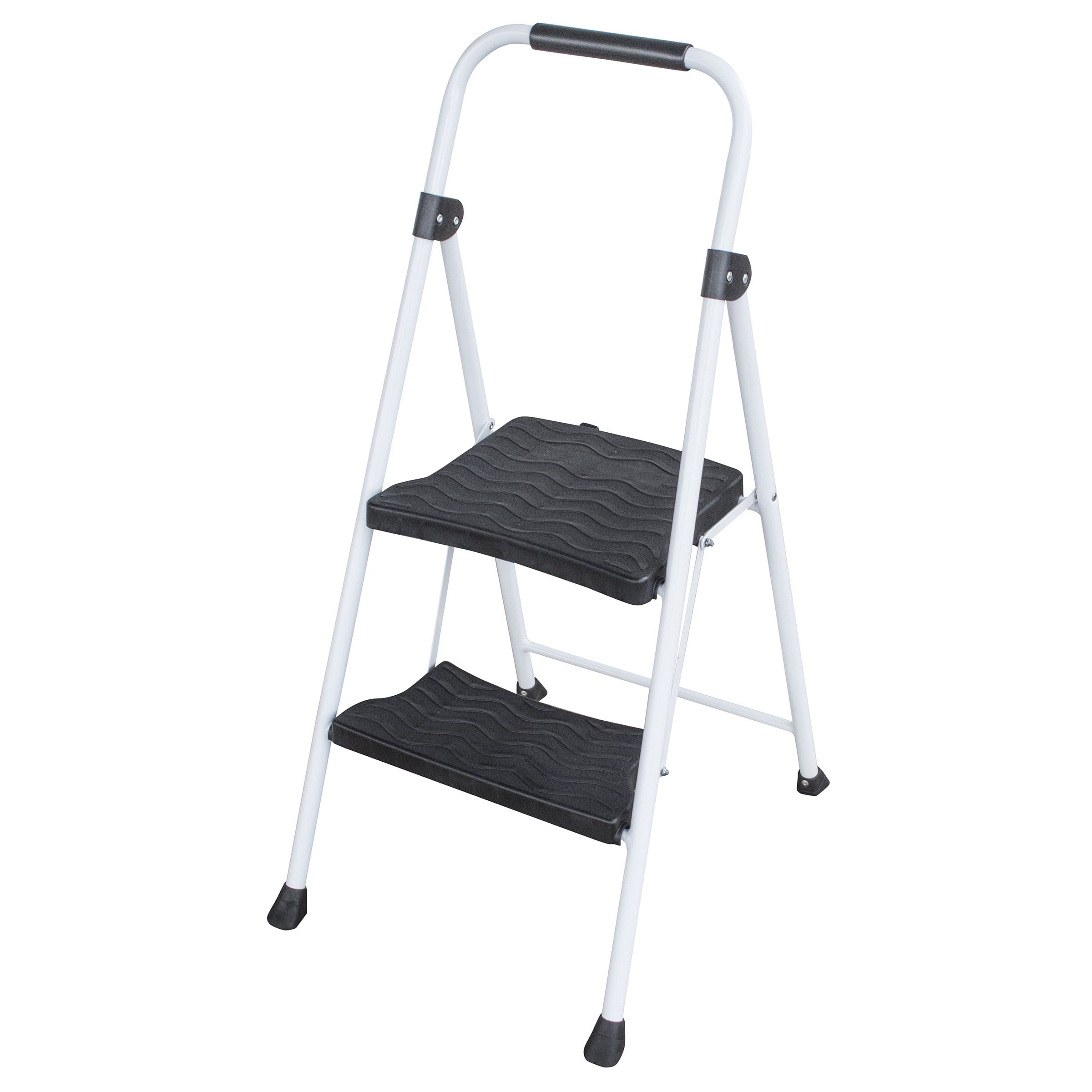 Compact White and Black Two-Step Folding Utility Ladder