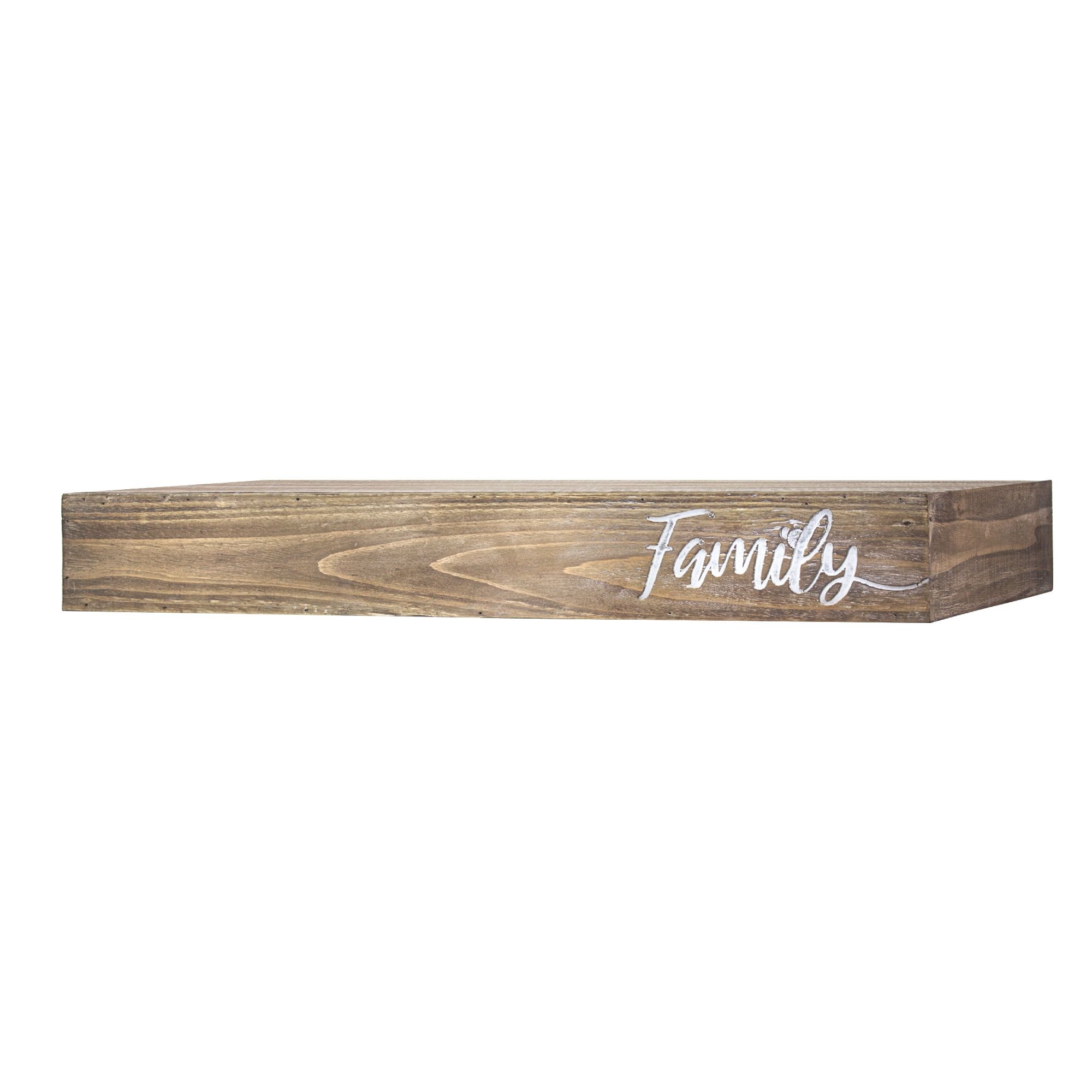 Walnut Wood Floating Wall Shelf with Family Engraving