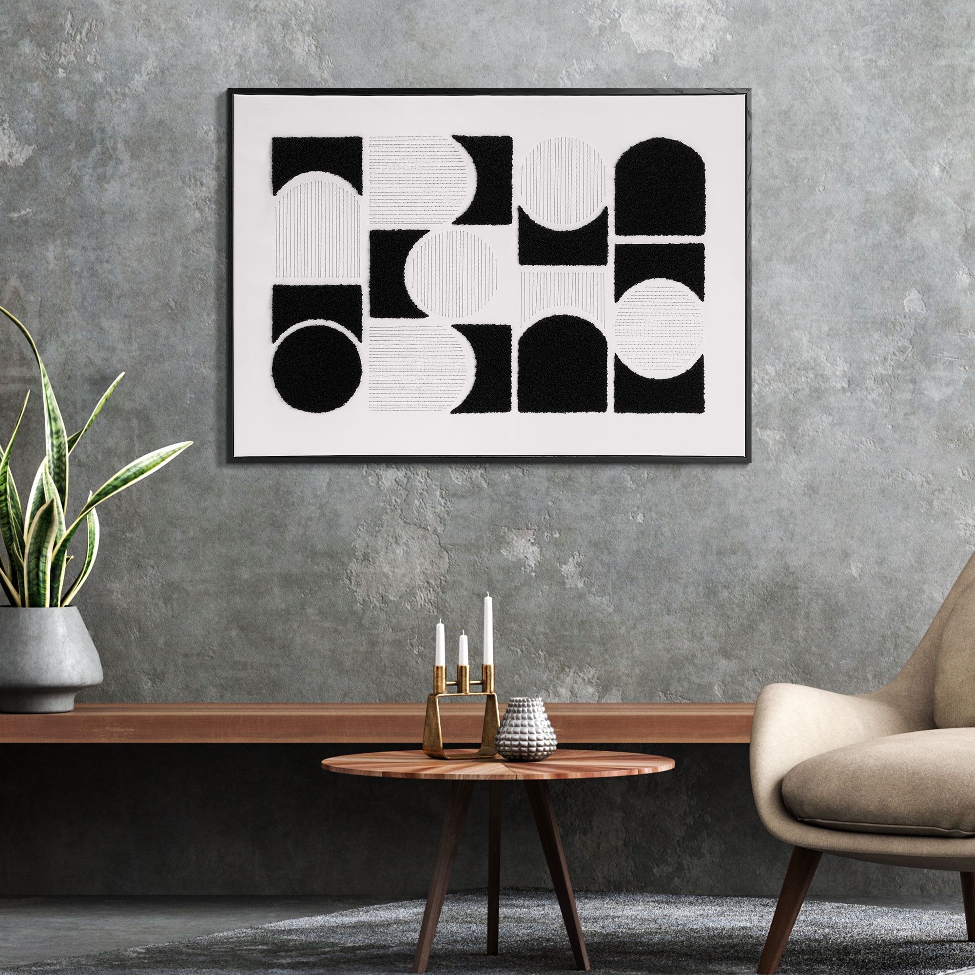 Modern Black and White Abstract Framed Canvas Wall Art