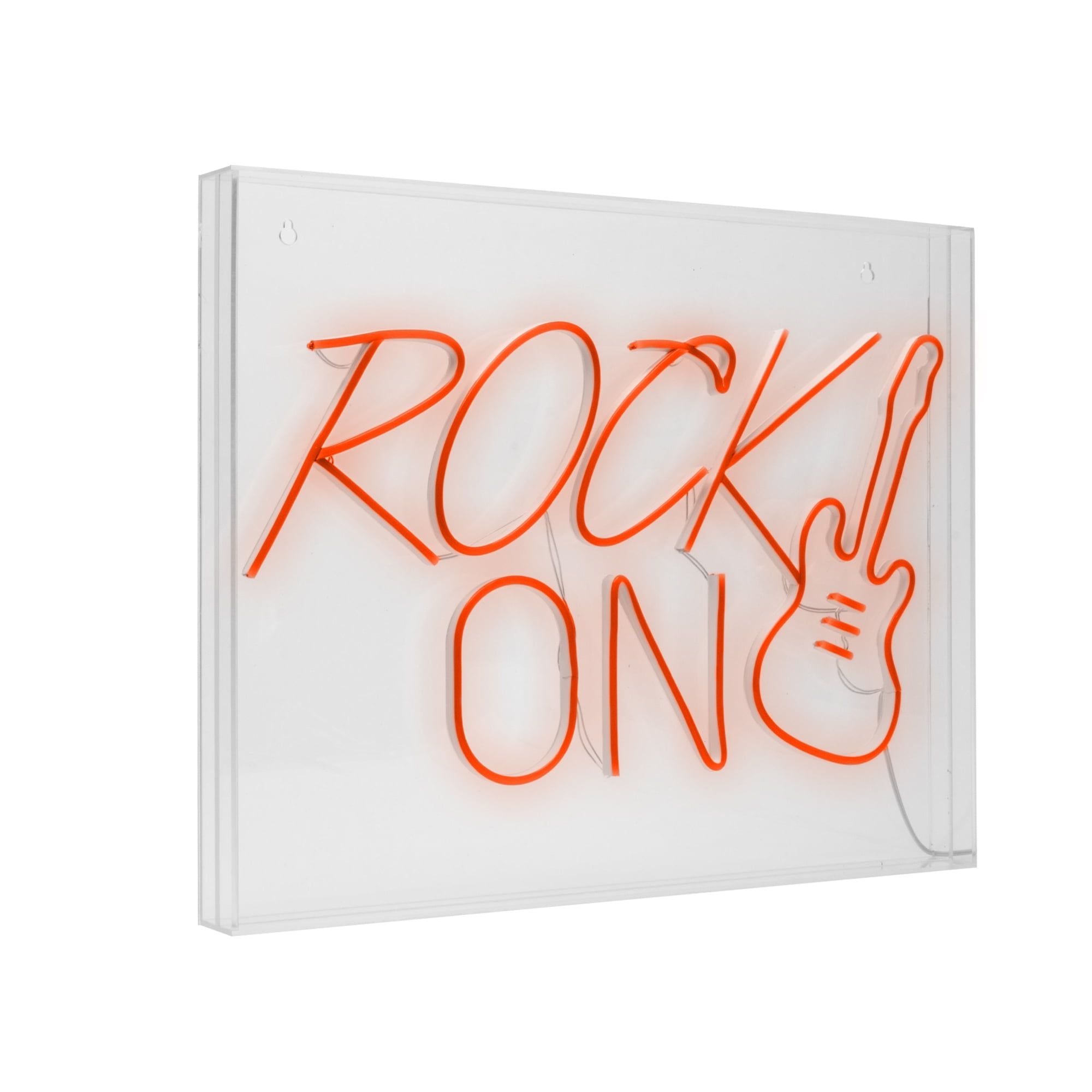 Red Neon LED Rock On Guitar Acrylic Box Sign