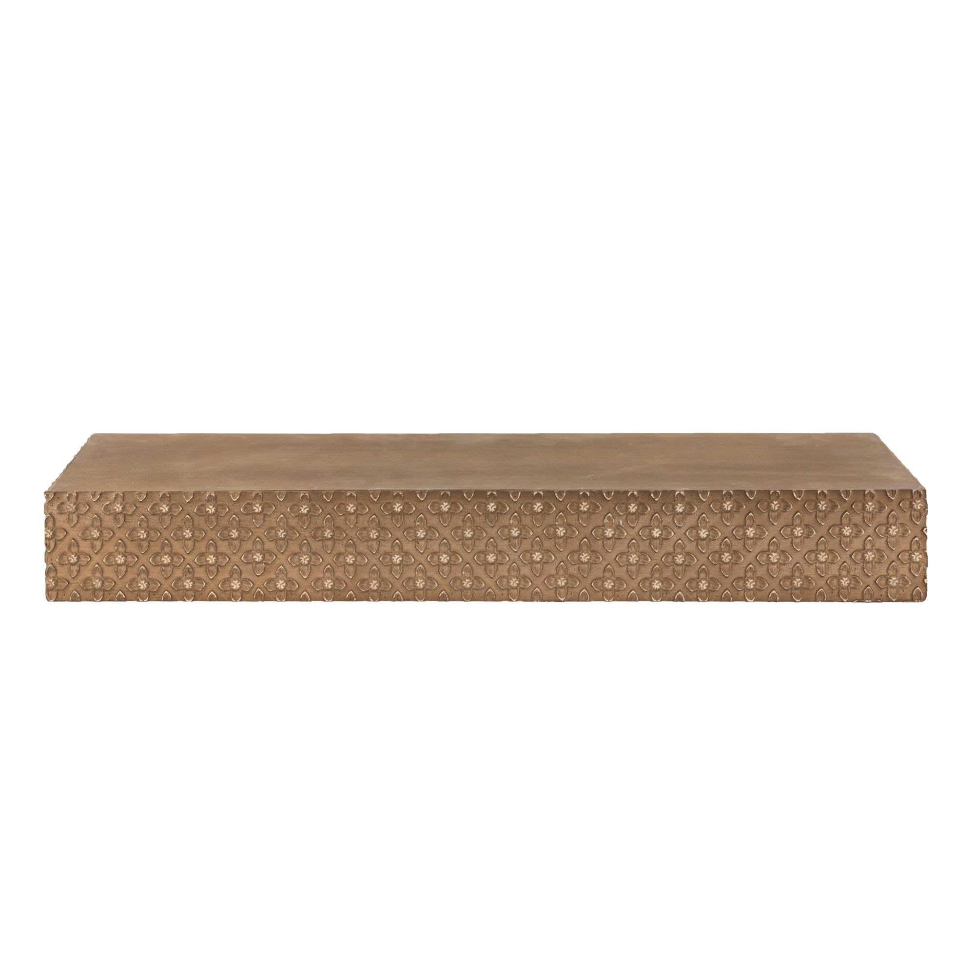 Natural Wood Embossed Floating Wall Shelf, 24.25"