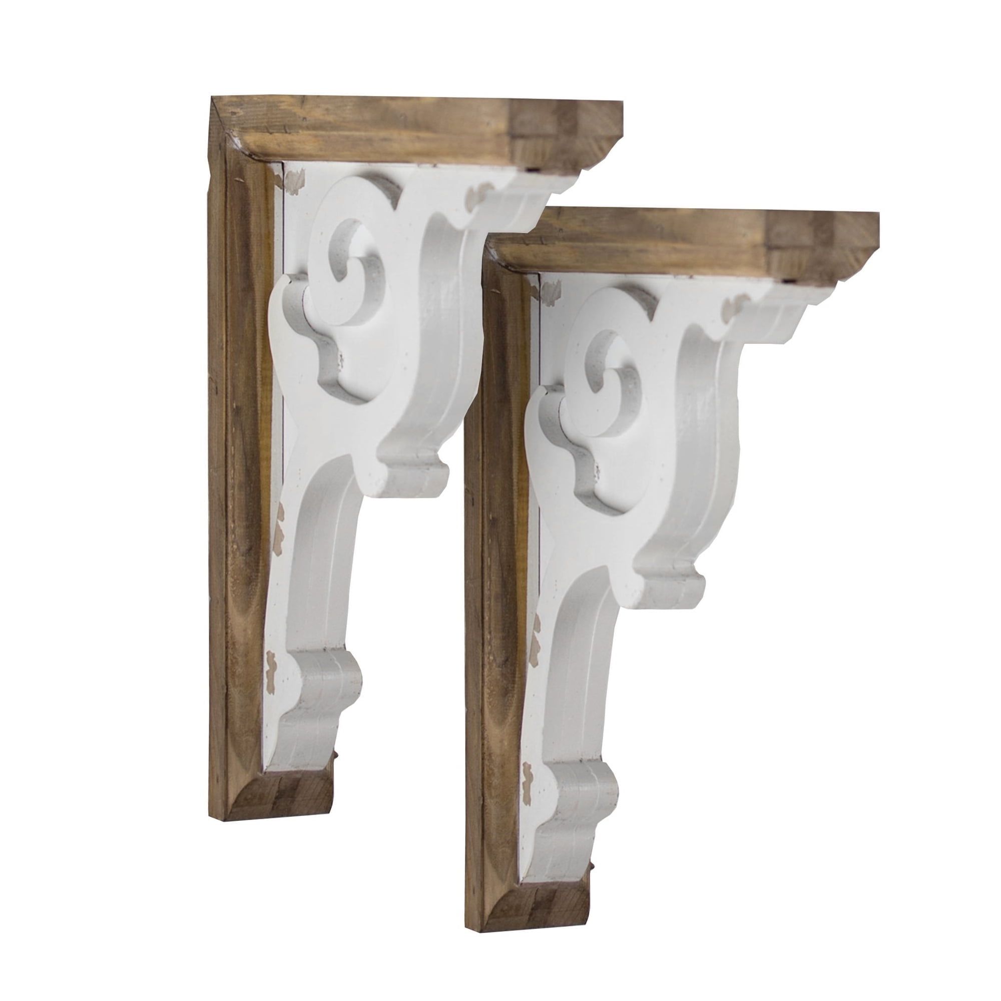 Rustic White and Brown Wooden Corbel Shelf Brackets Set