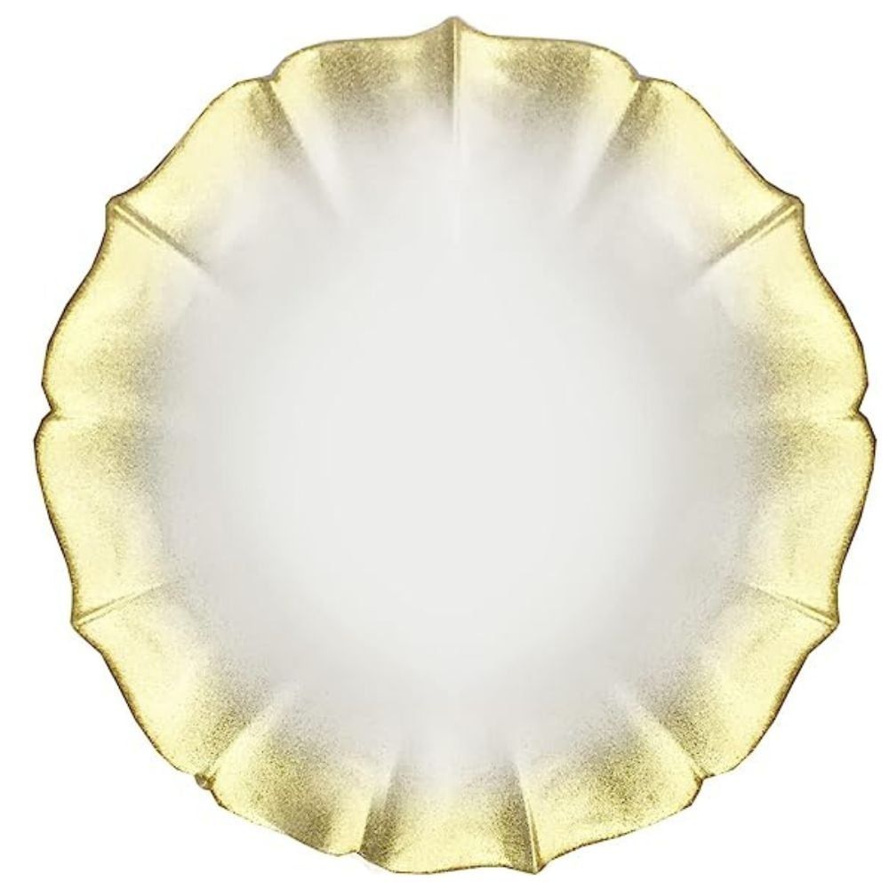 Pearl White and Gold Glass Decorative Charger Plate, 13"