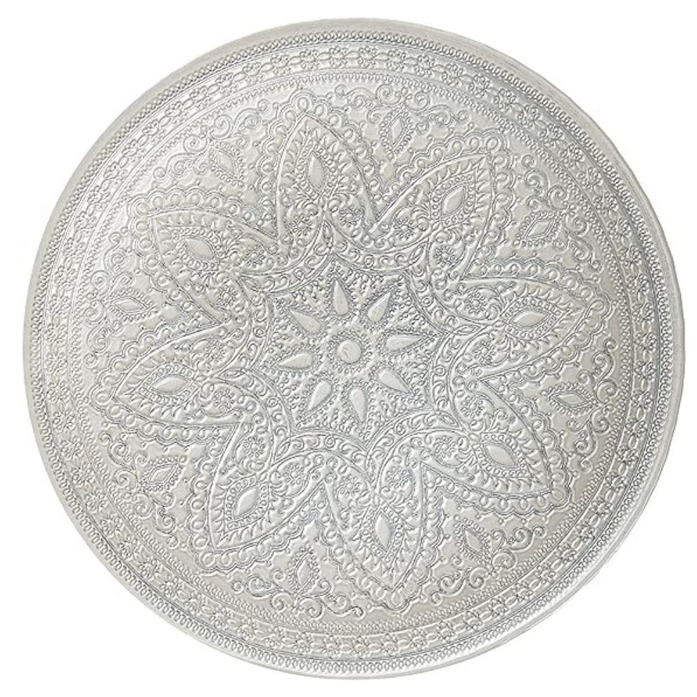 Embossed Silver Glass Round Charger Plate, 13"