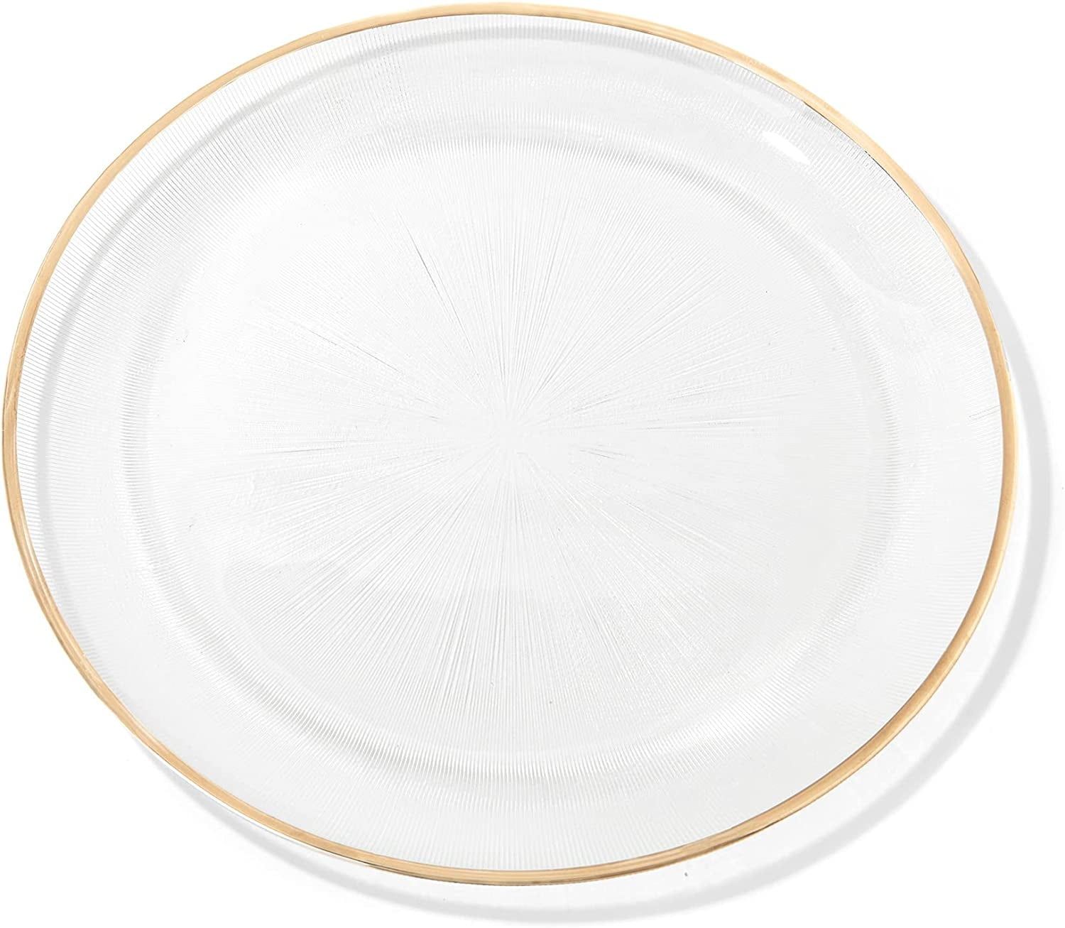 Clear Glass Round Charger Plate with Gold Rim, 13"