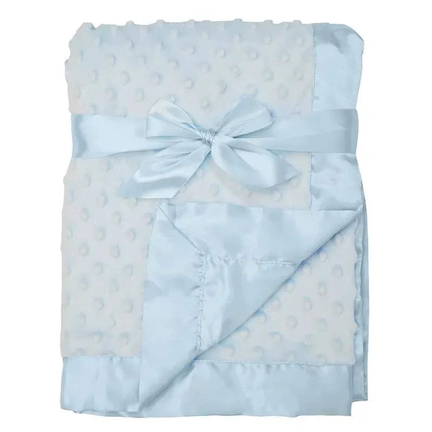 Blue Chenille Minky Dot Baby Blanket with Satin Backing, 30" x 40"