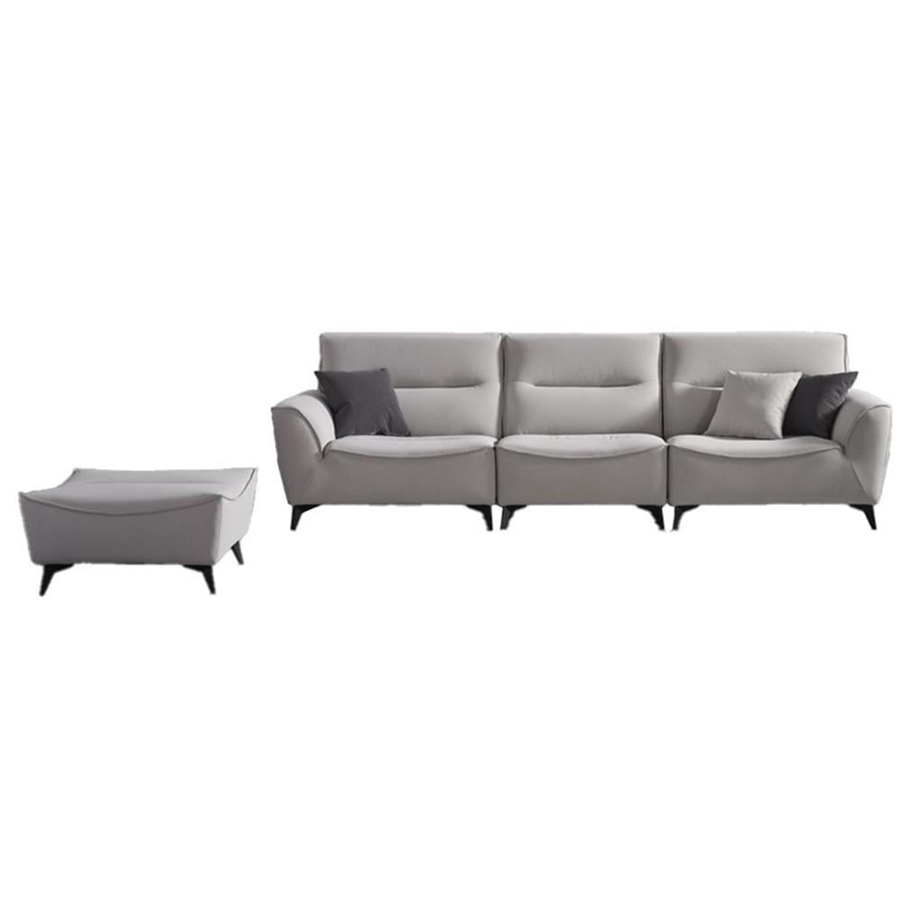 Gray Fabric Extra Long Sofa with Ottoman and Metal Legs