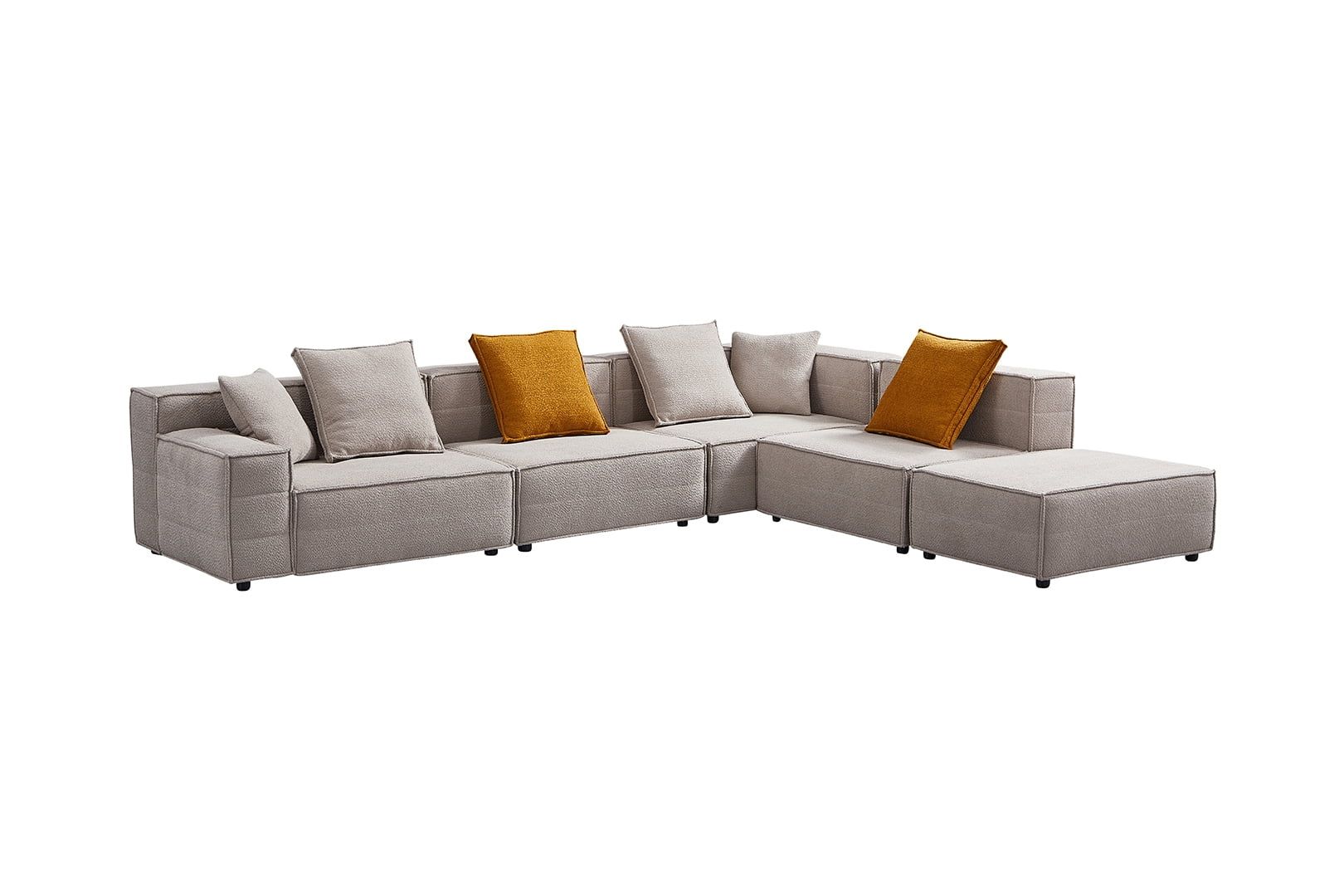 Light Gray Fabric Modular Sectional Sofa with Plastic Legs