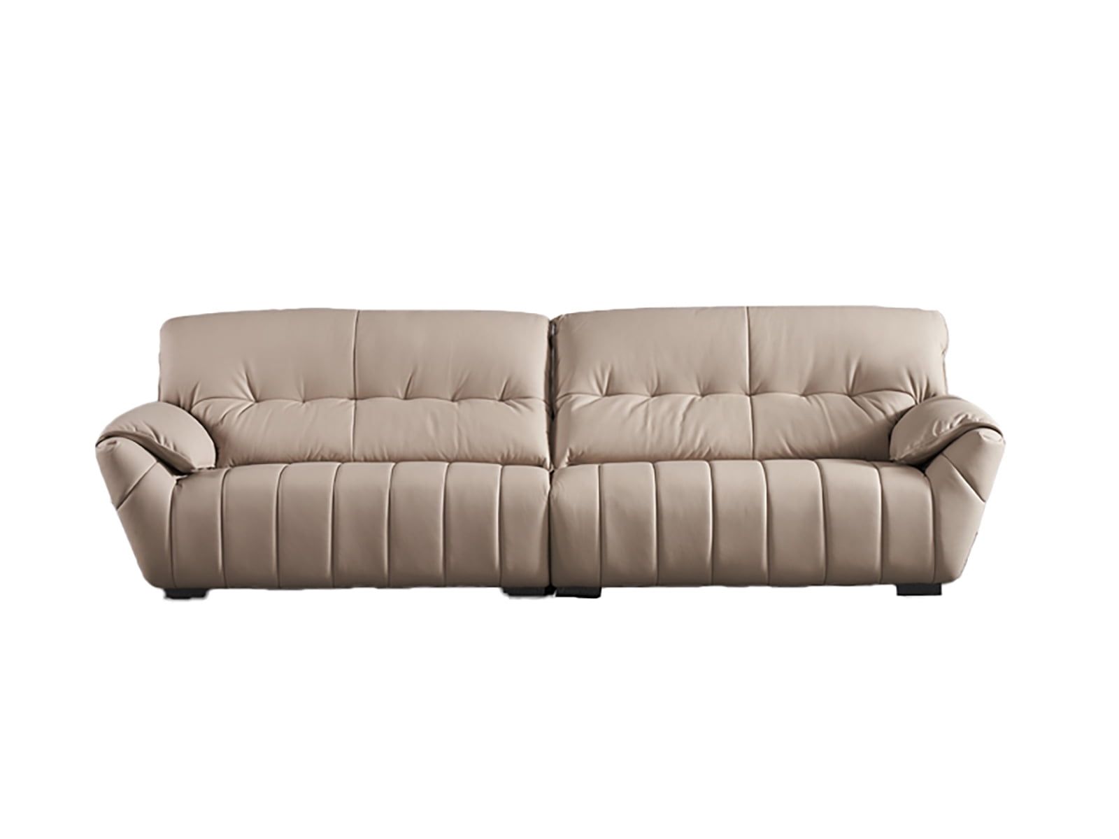 Beige Tufted Italian Leather Extra Long Sofa