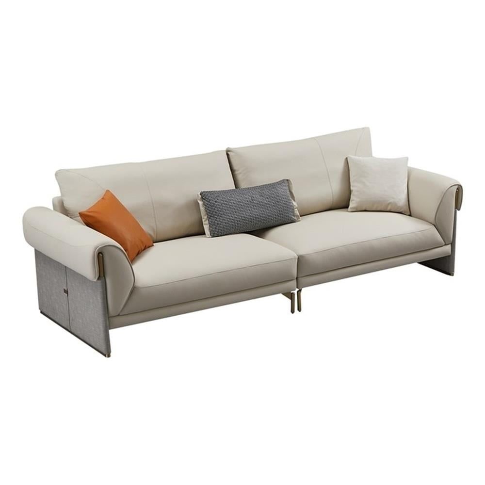 Light Gray Genuine Leather 107" 4-Seater Sofa with Metal Accents