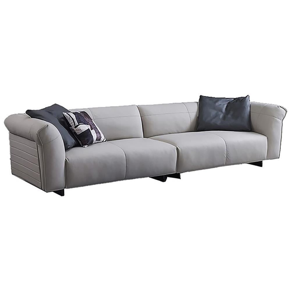 Light Gray Genuine Leather 2-Piece Sofa with Metal Legs