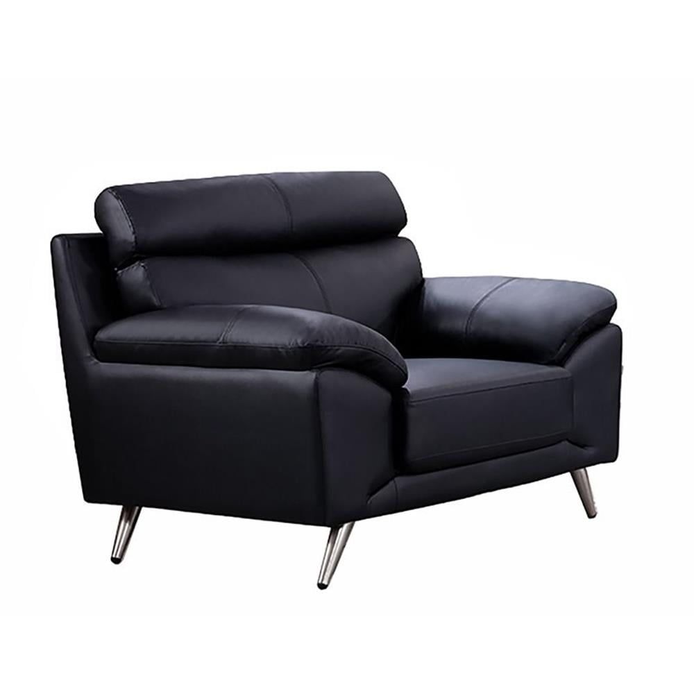 Black Leather Upholstered Accent Chair with Wooden Frame