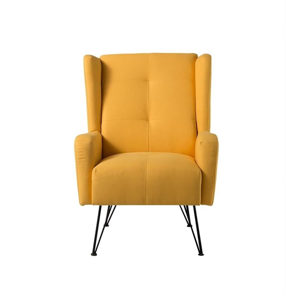 Yellow Velvet Wingback Armchair with Wood Frame