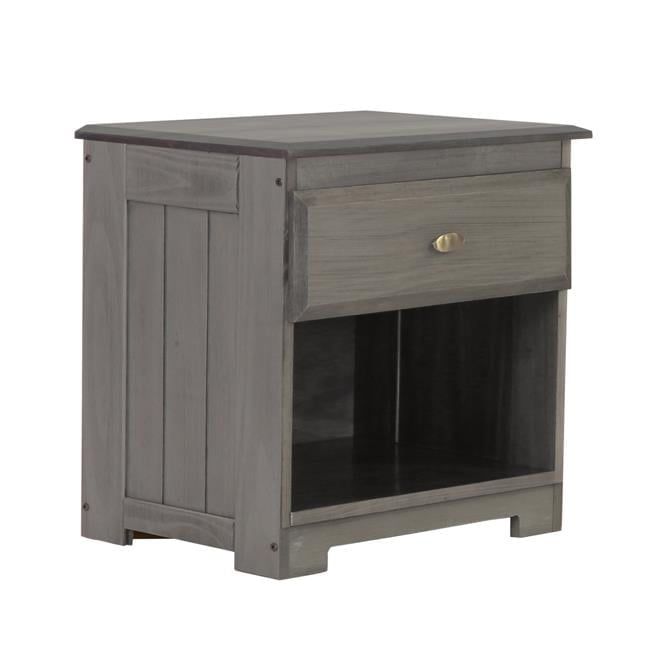 Transitional Charcoal Gray Pine Wood Nightstand with Brushed Nickel Pull