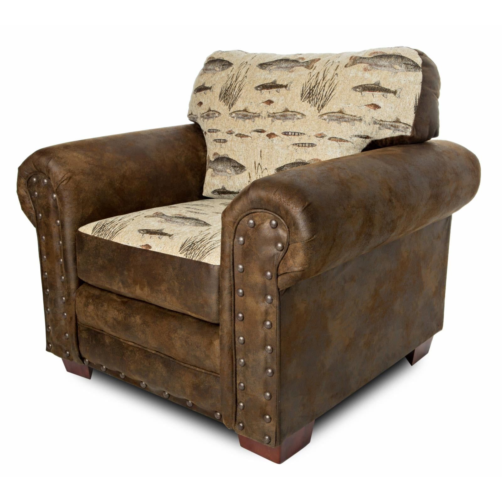 Rustic Angler's Cove Brown Microfiber Accent Chair with Wood Frame