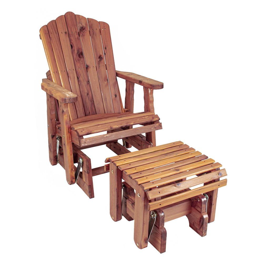 Natural Cedar Adirondack Glider Chair with Ottoman