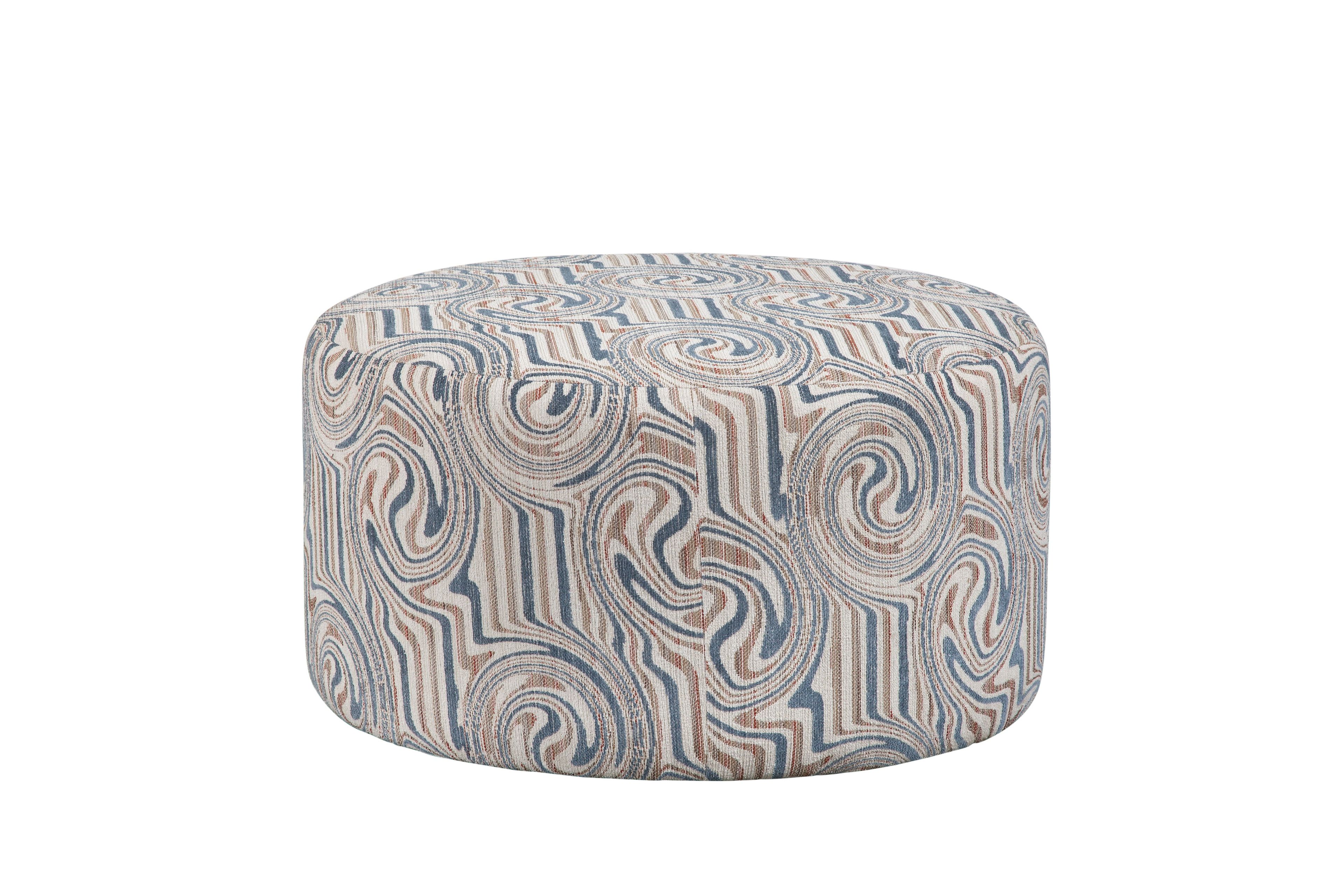 Delilah Round Latte and Aquamarine Jacquard Chenille Ottoman