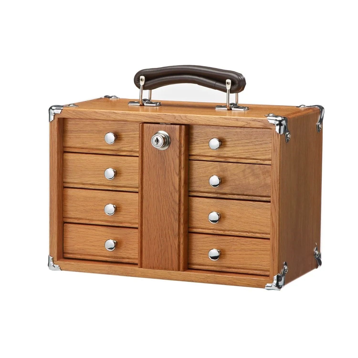 Red Oak 4-Drawer Lockable Mini Portable Chest