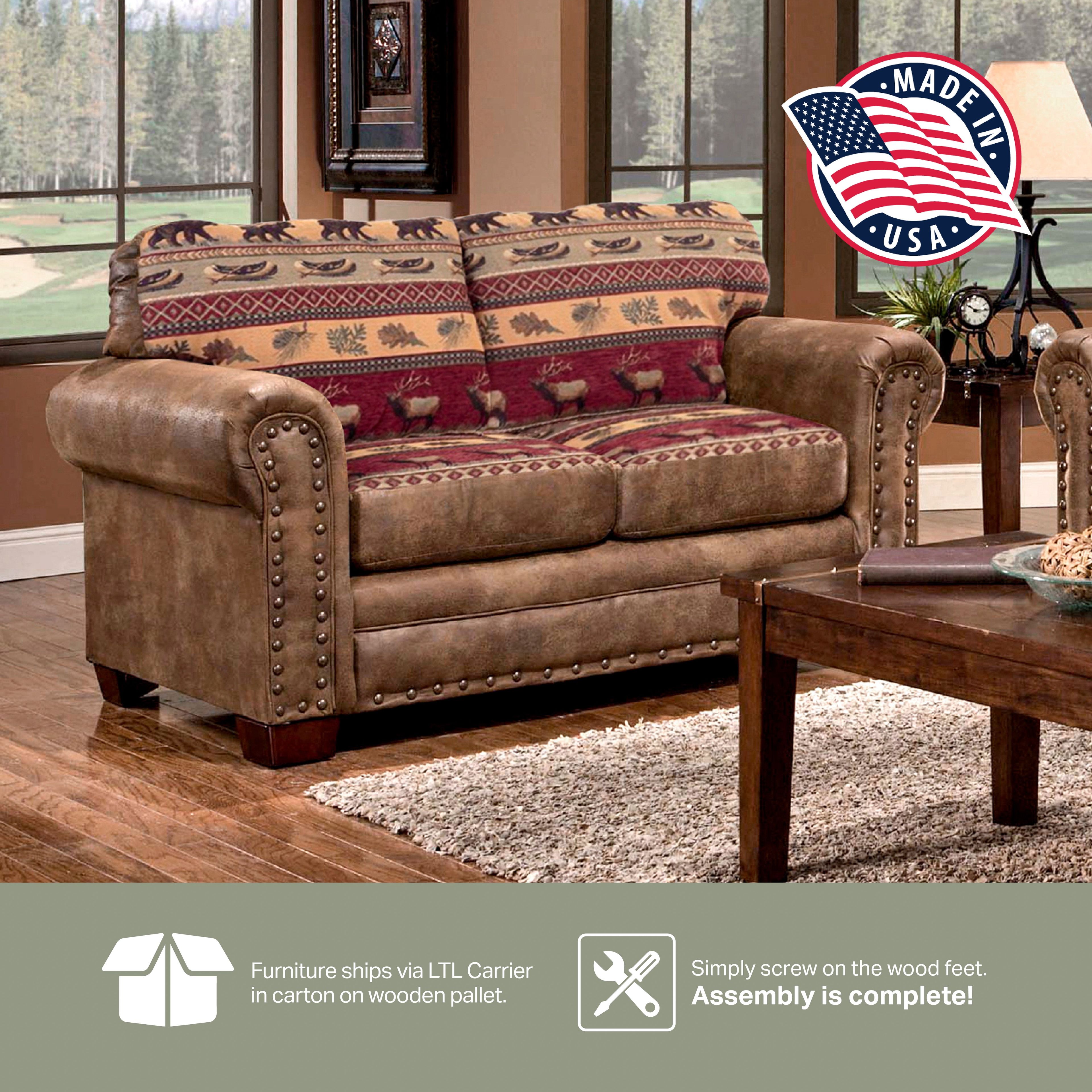 Sierra Lodge Brown Faux Leather Tufted Loveseat with Nailhead Accents