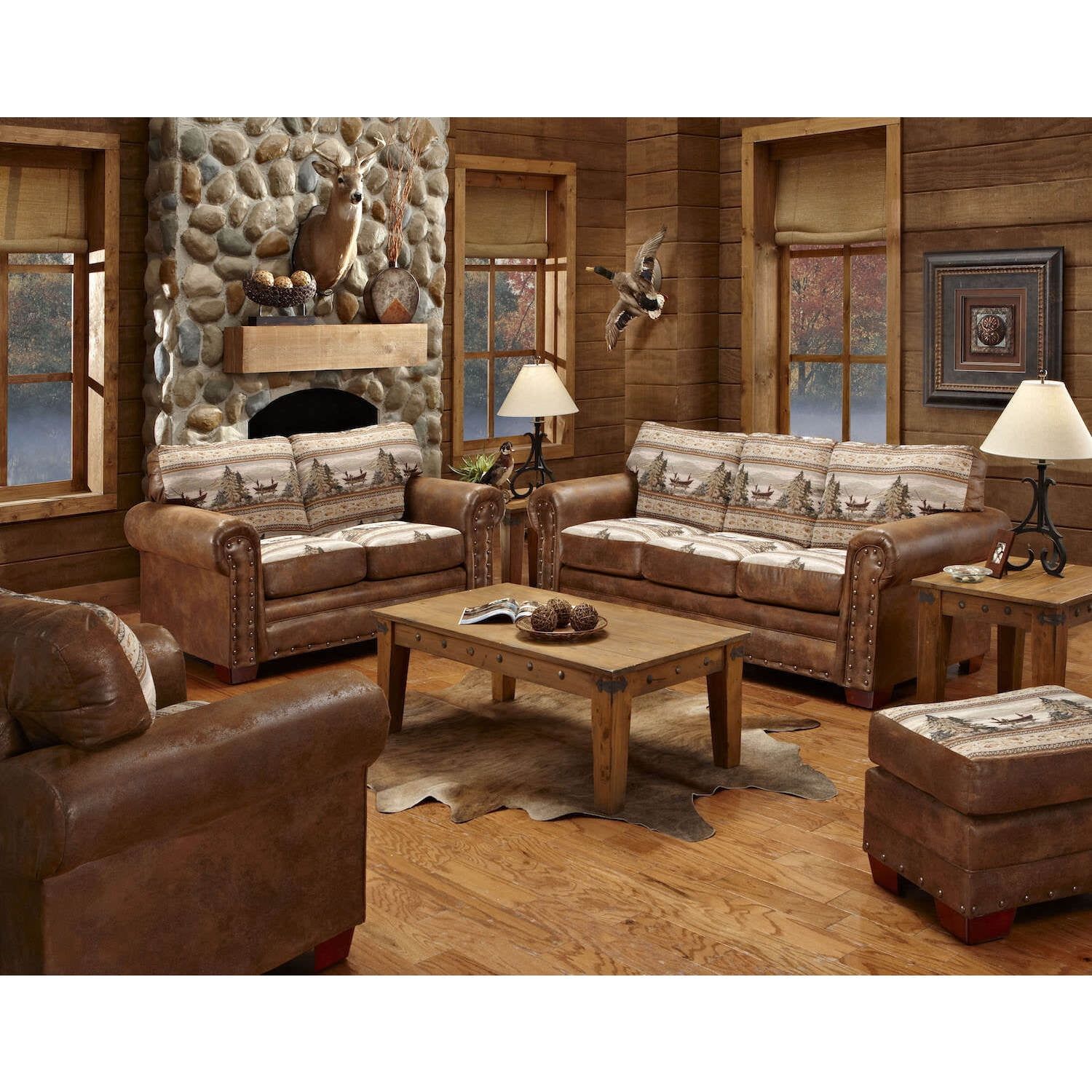 Alpine Lodge 4-Piece Brown Oak and Microfiber Set