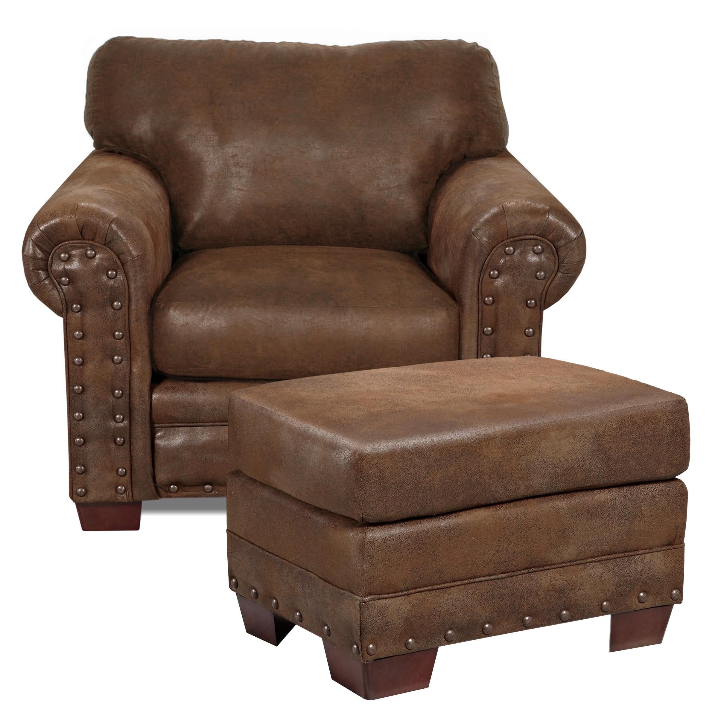 Buckskin Brown Microfiber Wood Accent Chair with Ottoman