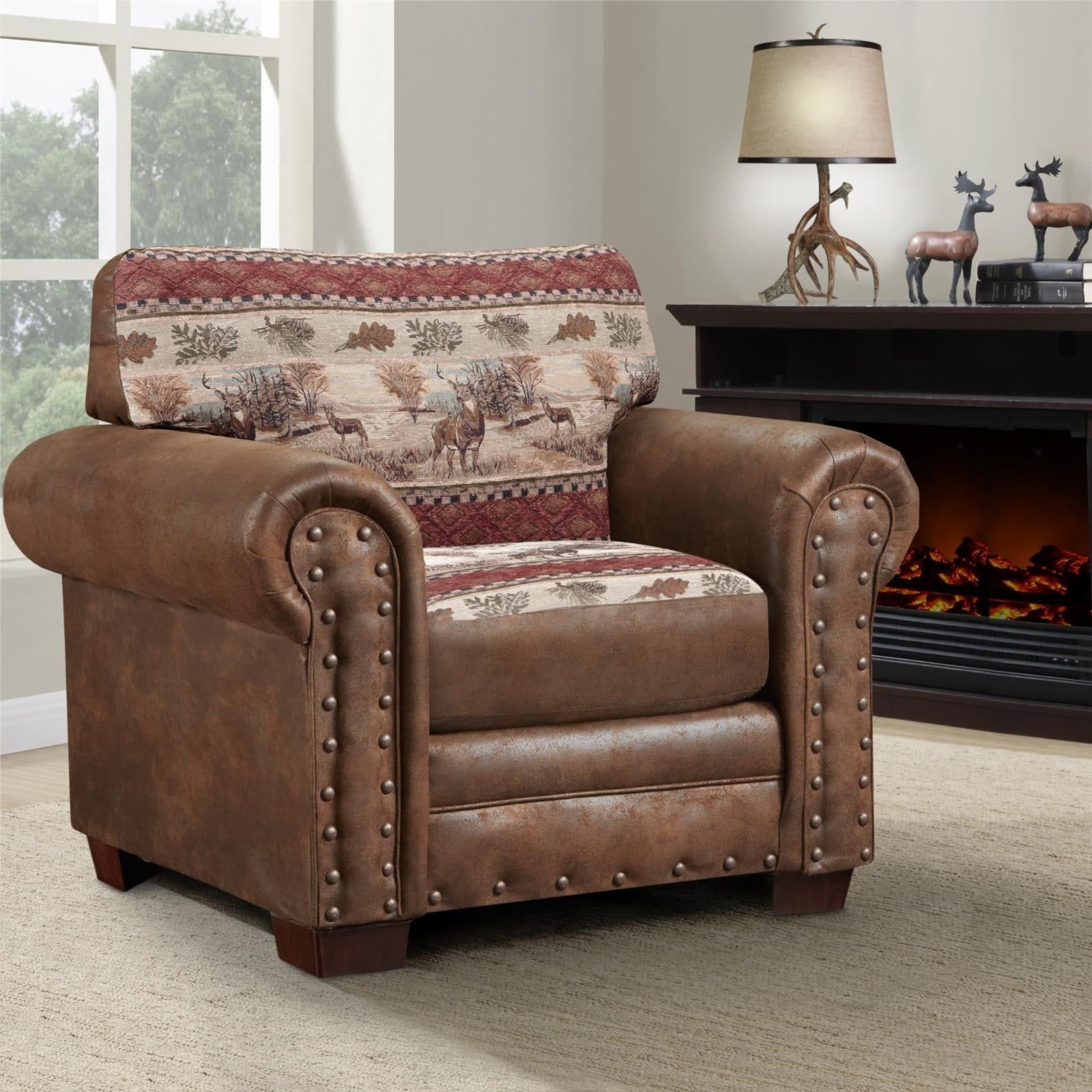 Brown Microfiber and Wood Rustic Accent Chair