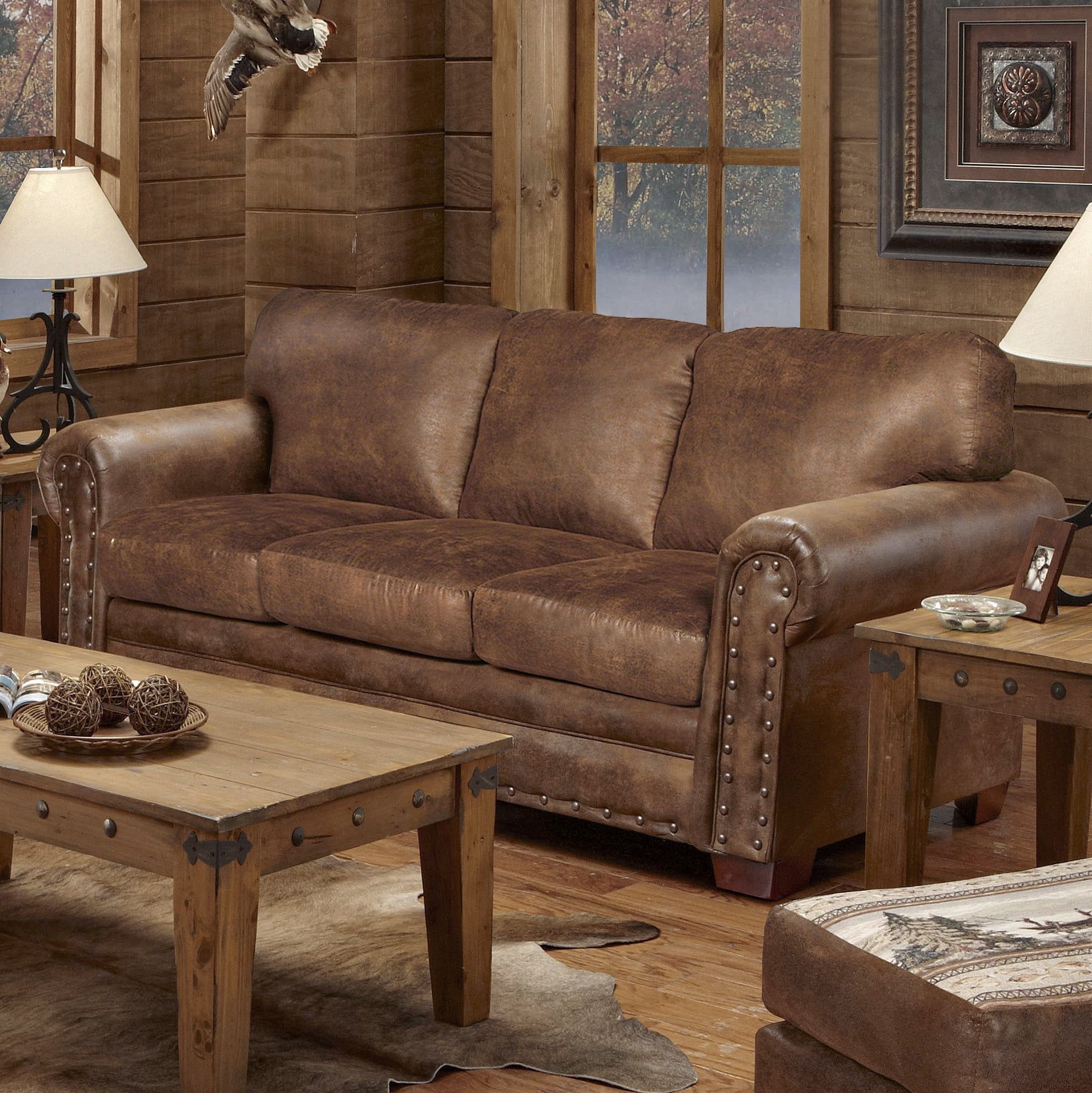 Buckskin Brown Microfiber Nailhead Sleeper Sofa