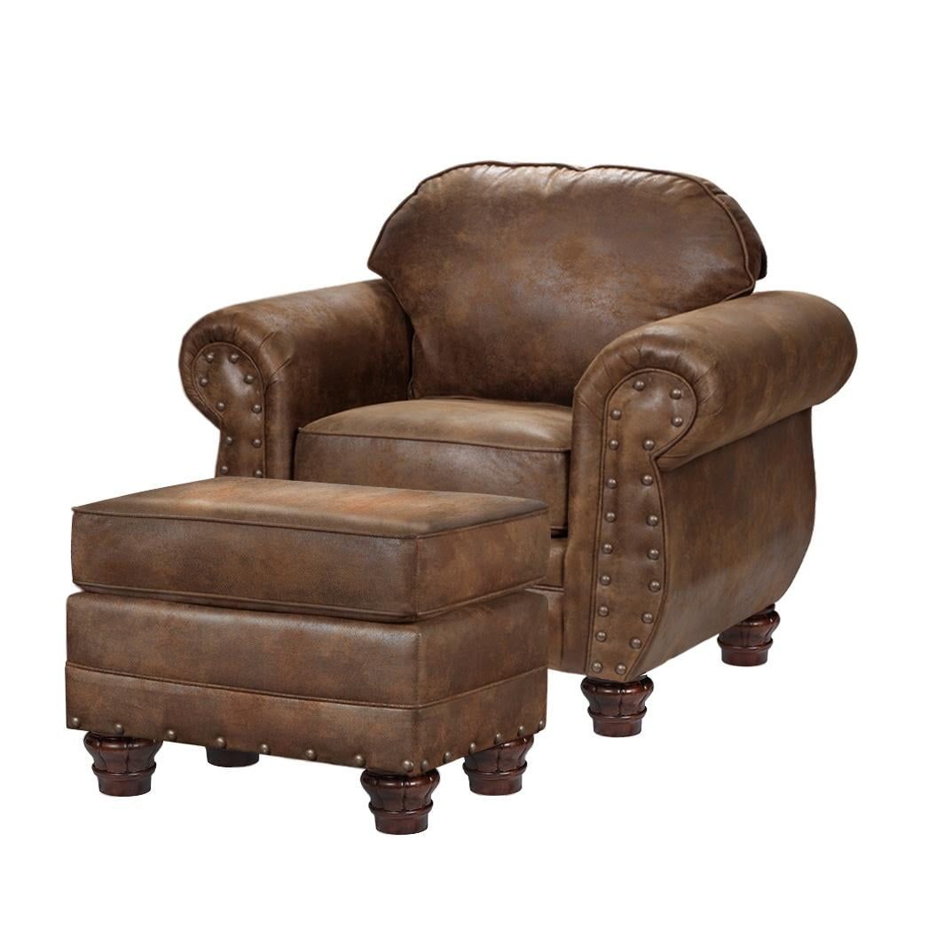 Rustic Brown Microfiber Accent Chair with Ottoman