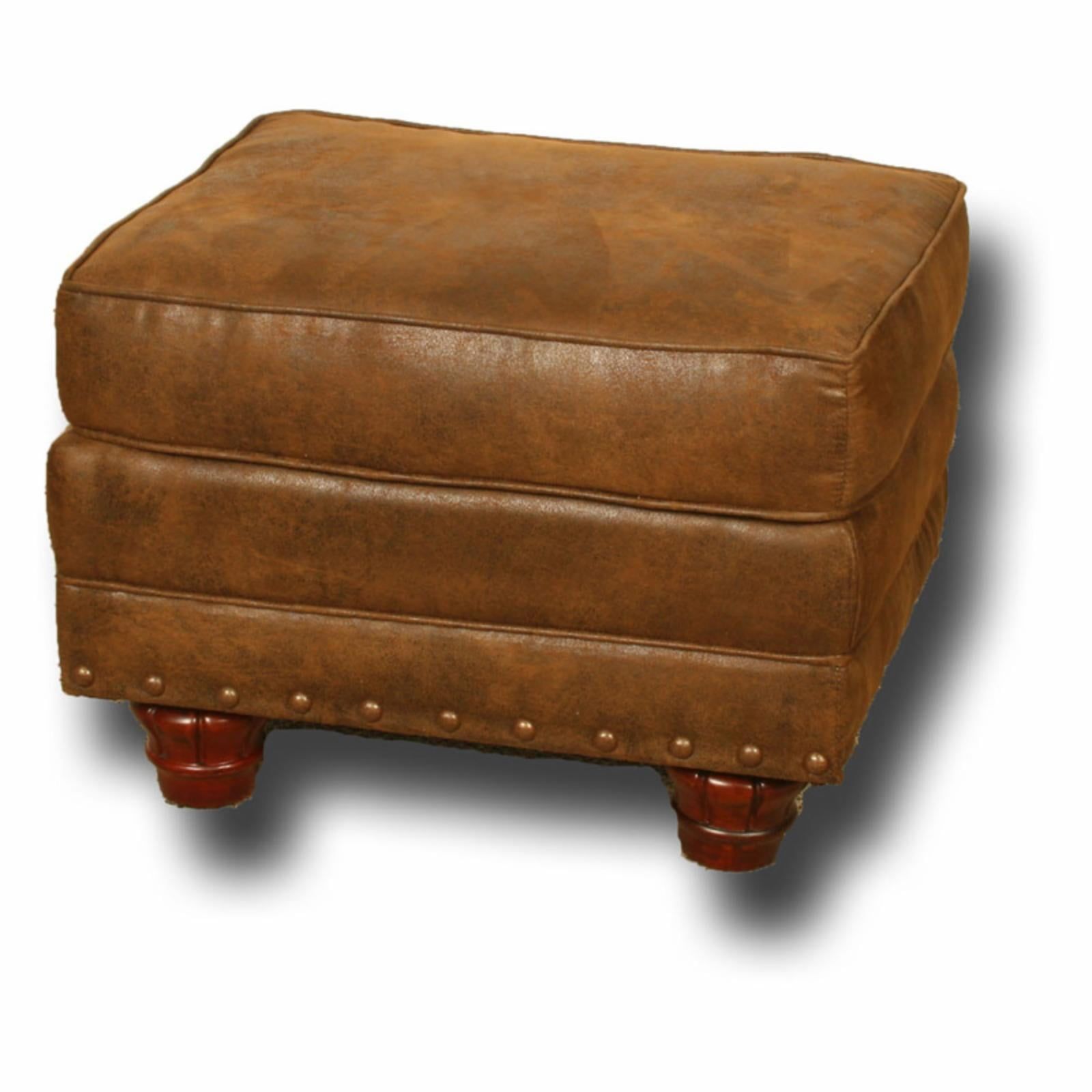 Sedona Brown Microfiber Ottoman with Nailhead Accents