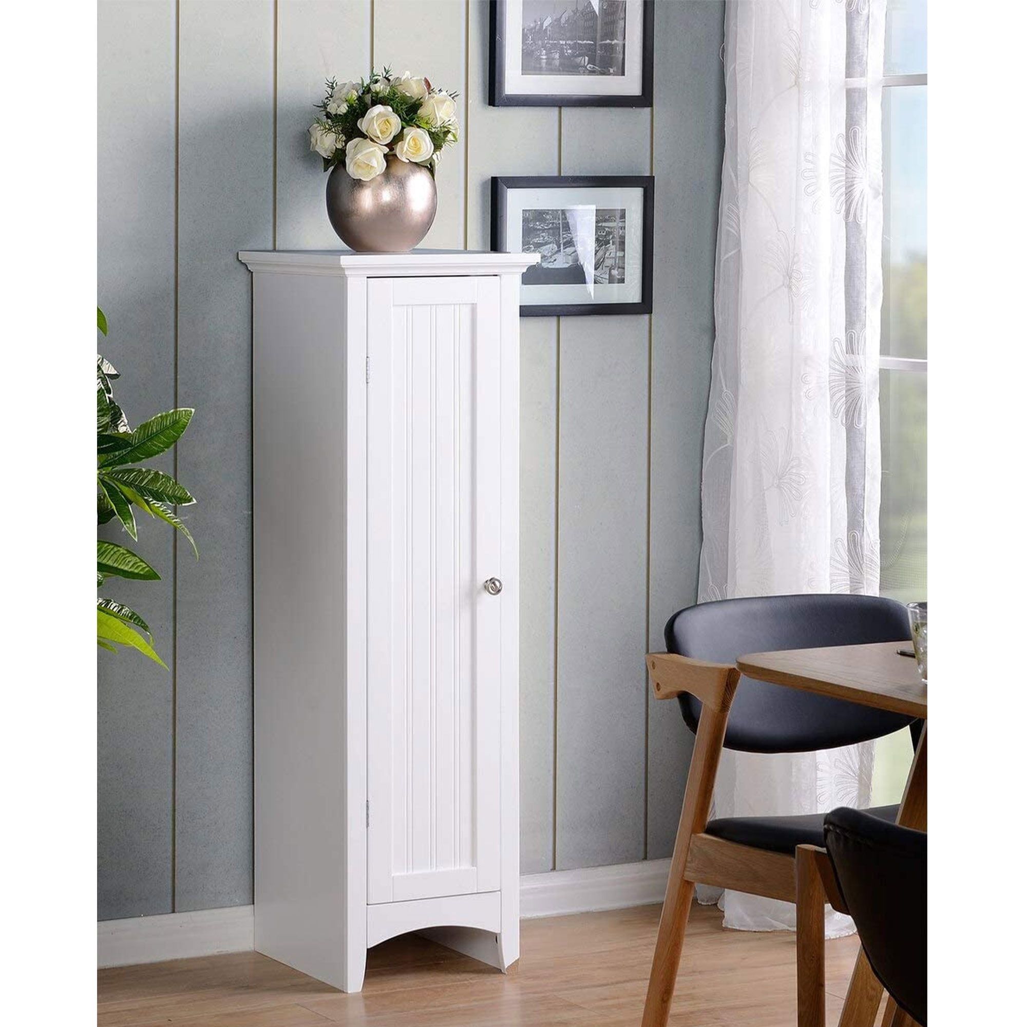 White Raised Panel One Door Kitchen Pantry Cabinet