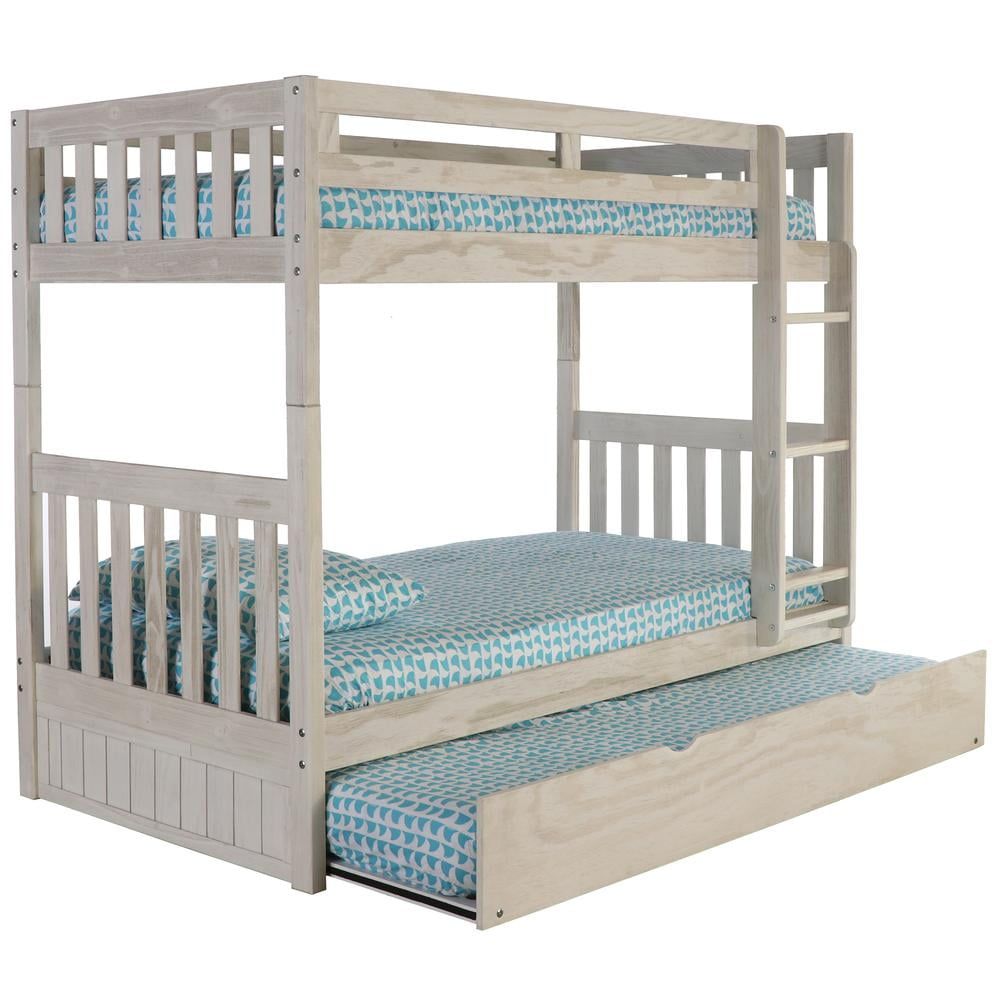 Light Ash Pine Twin Bunk Bed with Trundle and Storage