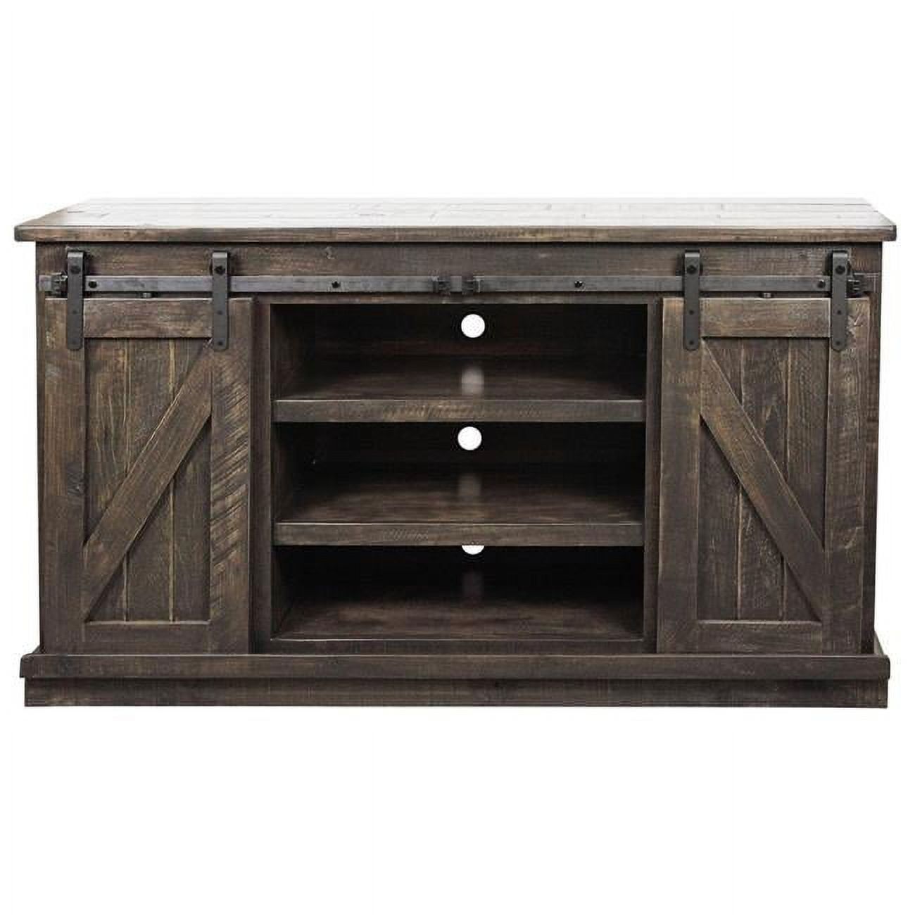 Rustic Driftwood Solid Wood Media Console with Sliding Doors