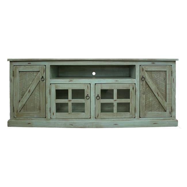 Rustic Green Birch and Poplar TV Stand with Cabinets