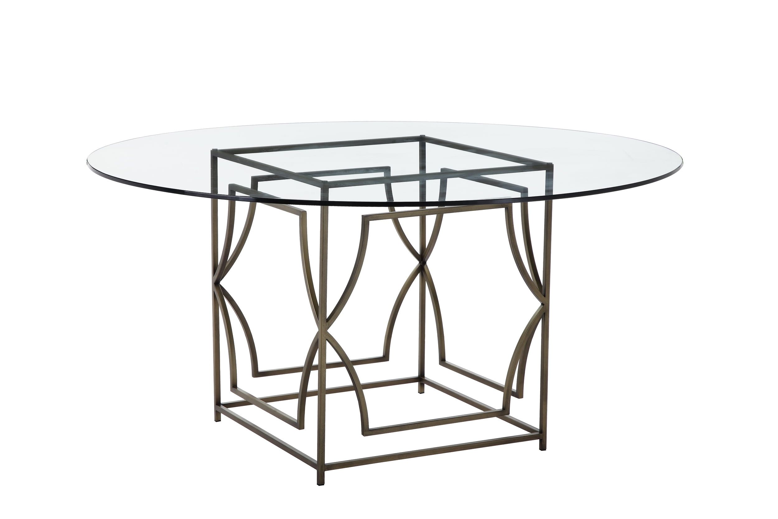 Edward Round Glass and Brass Dining Table with Metal Base