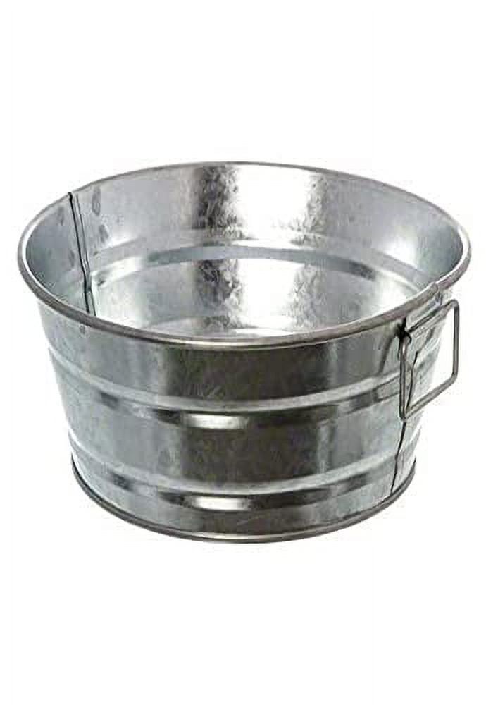 Silver Galvanized Round Metal Serving Tub with Handle