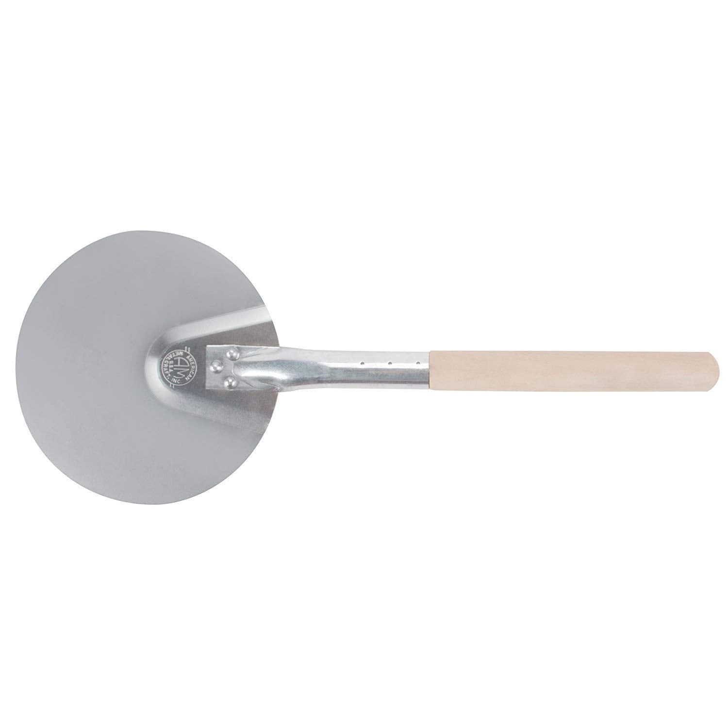 8" Round Aluminum Pizza Peel with 12" Wood Handle