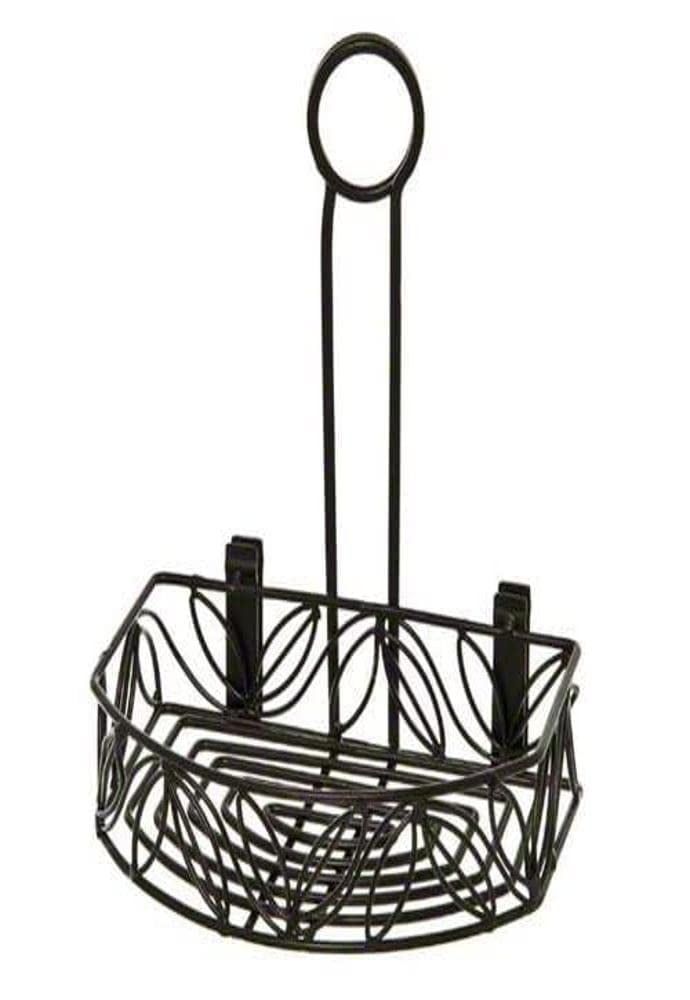 Black Wrought Iron Half-Moon Condiment Caddy with Leaf Design