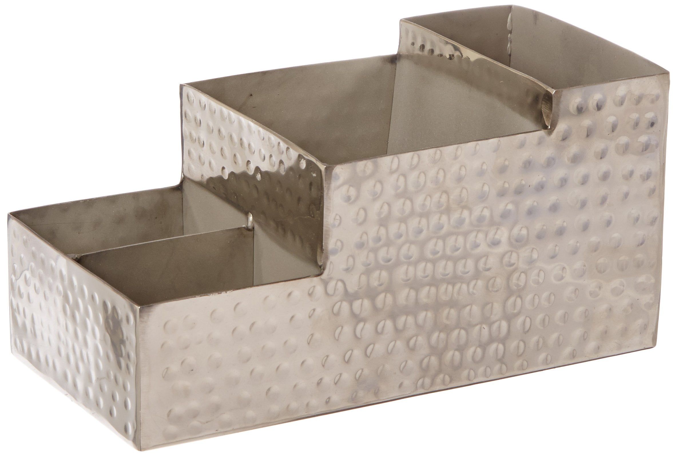 Hammered Silver Stainless Steel Coffee Caddy with 4 Compartments