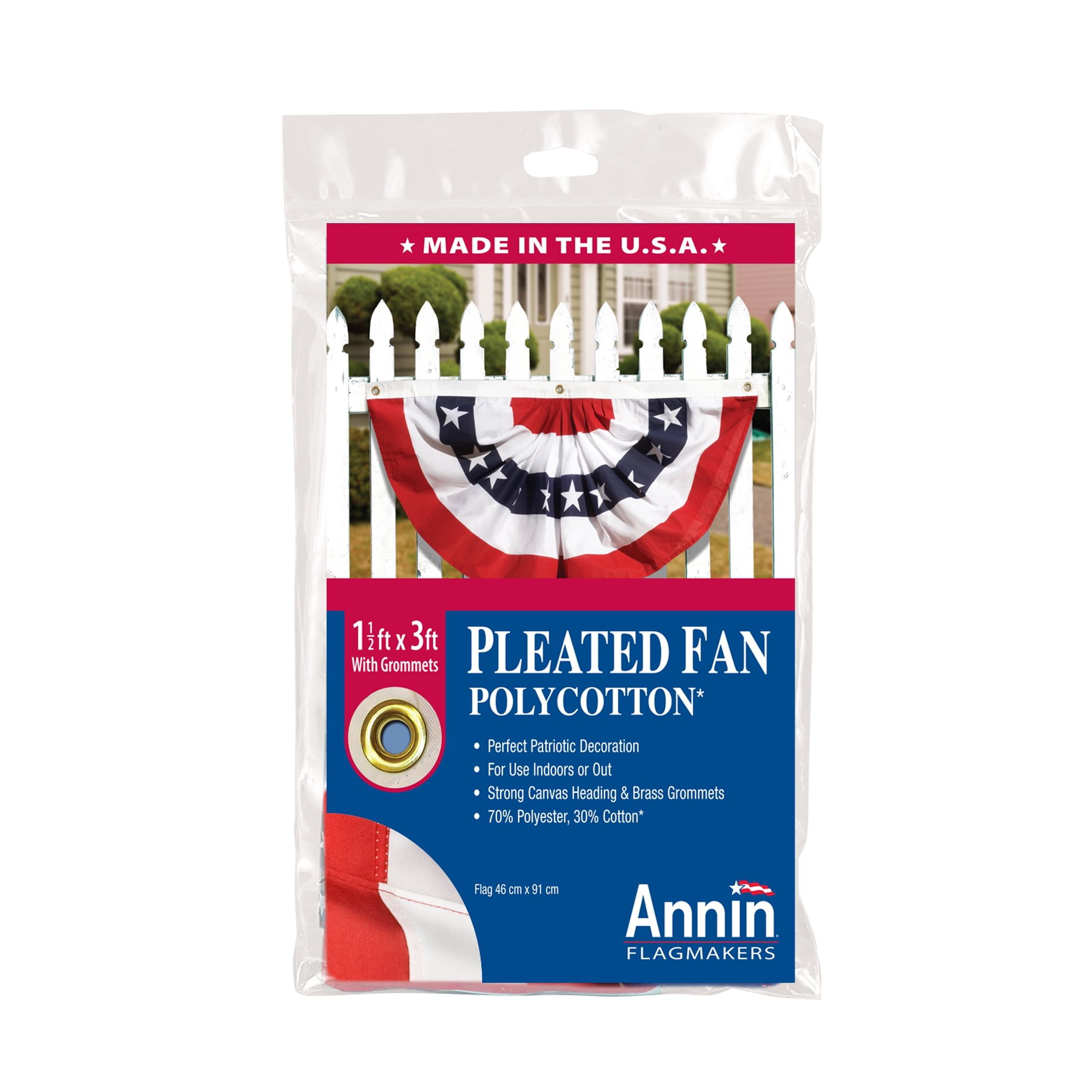 American Patriotic Red White Blue Pleated Fan, 18" x 36"