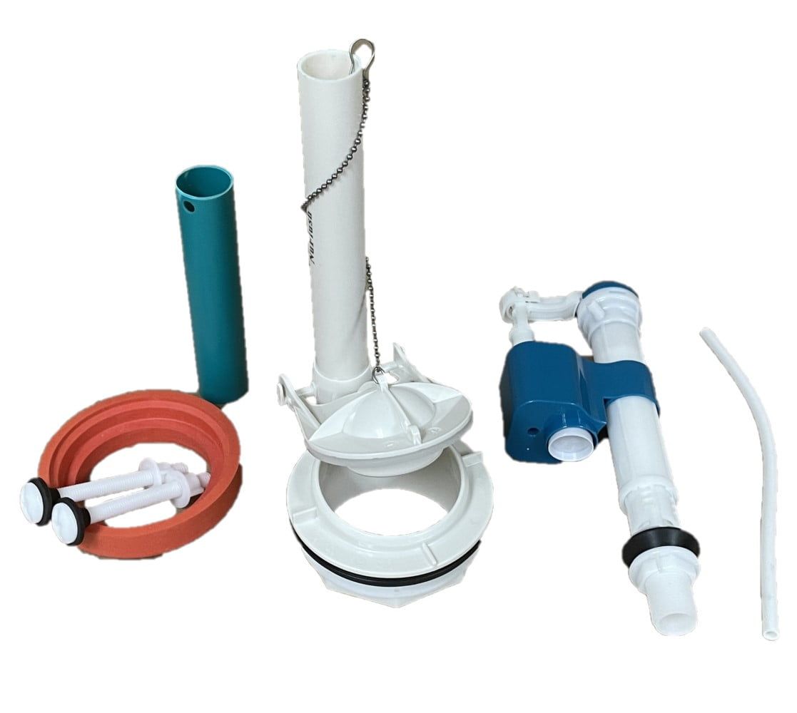 Adjustable Height White and Blue Toilet Flush Valve Kit