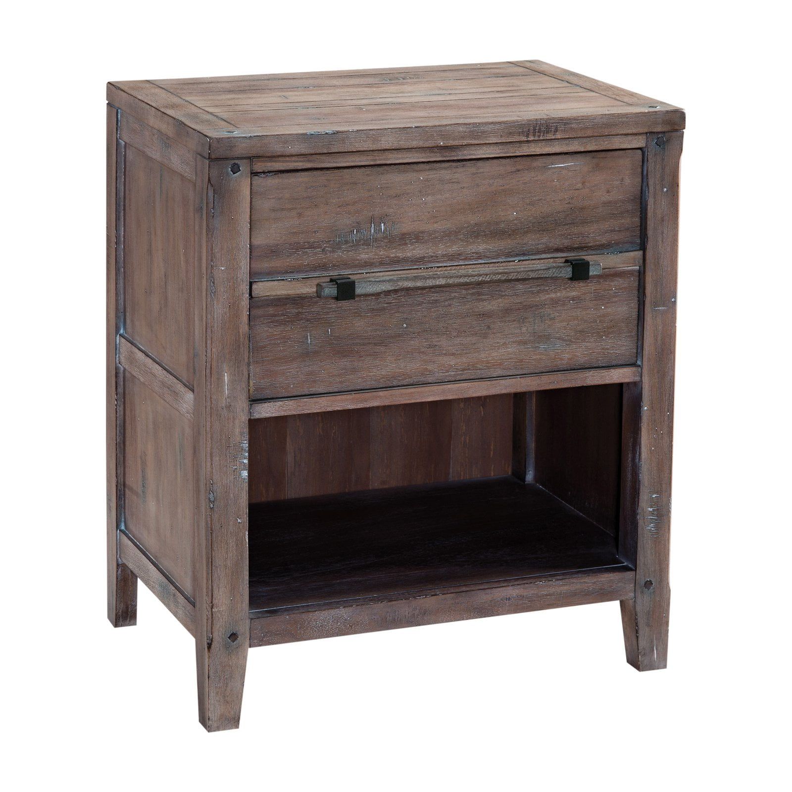 Aurora Weathered Gray Rustic Wood 1-Drawer Nightstand