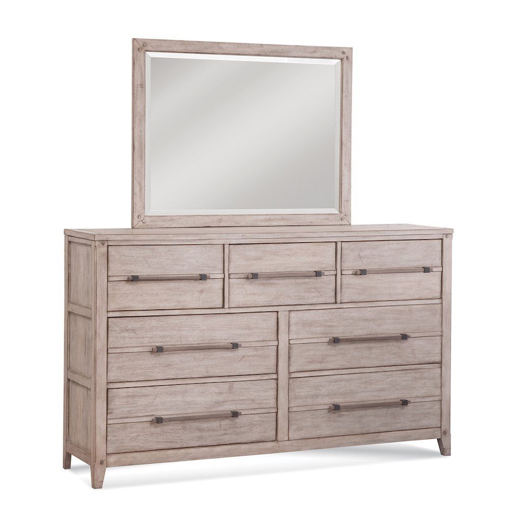 Aurora Whitewashed Wood 7-Drawer Dresser with Mirror