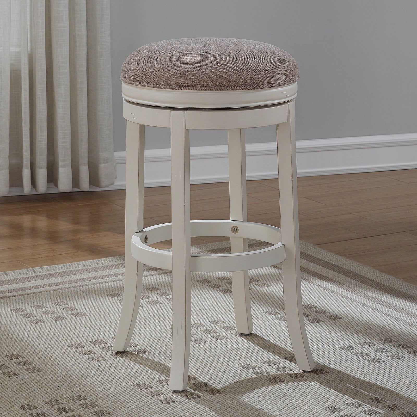 Aversa 34" Antique White Backless Swivel Wood Bar Stool