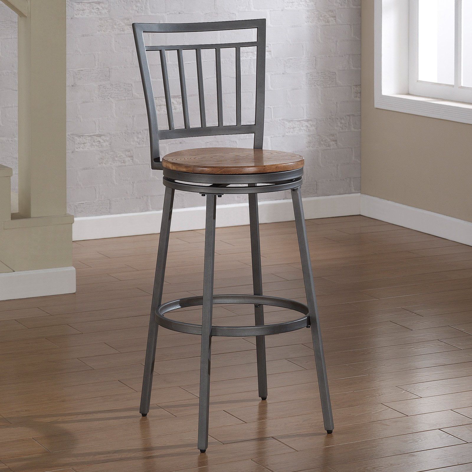 Industrial Slate Gray and Golden Oak Swivel Counter Stool