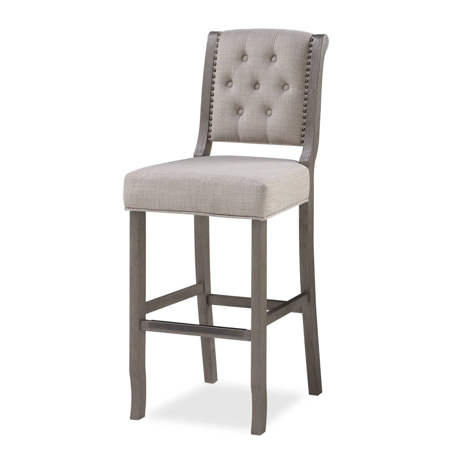 Gray Tufted Back Solid Wood 30-inch Bar Stool